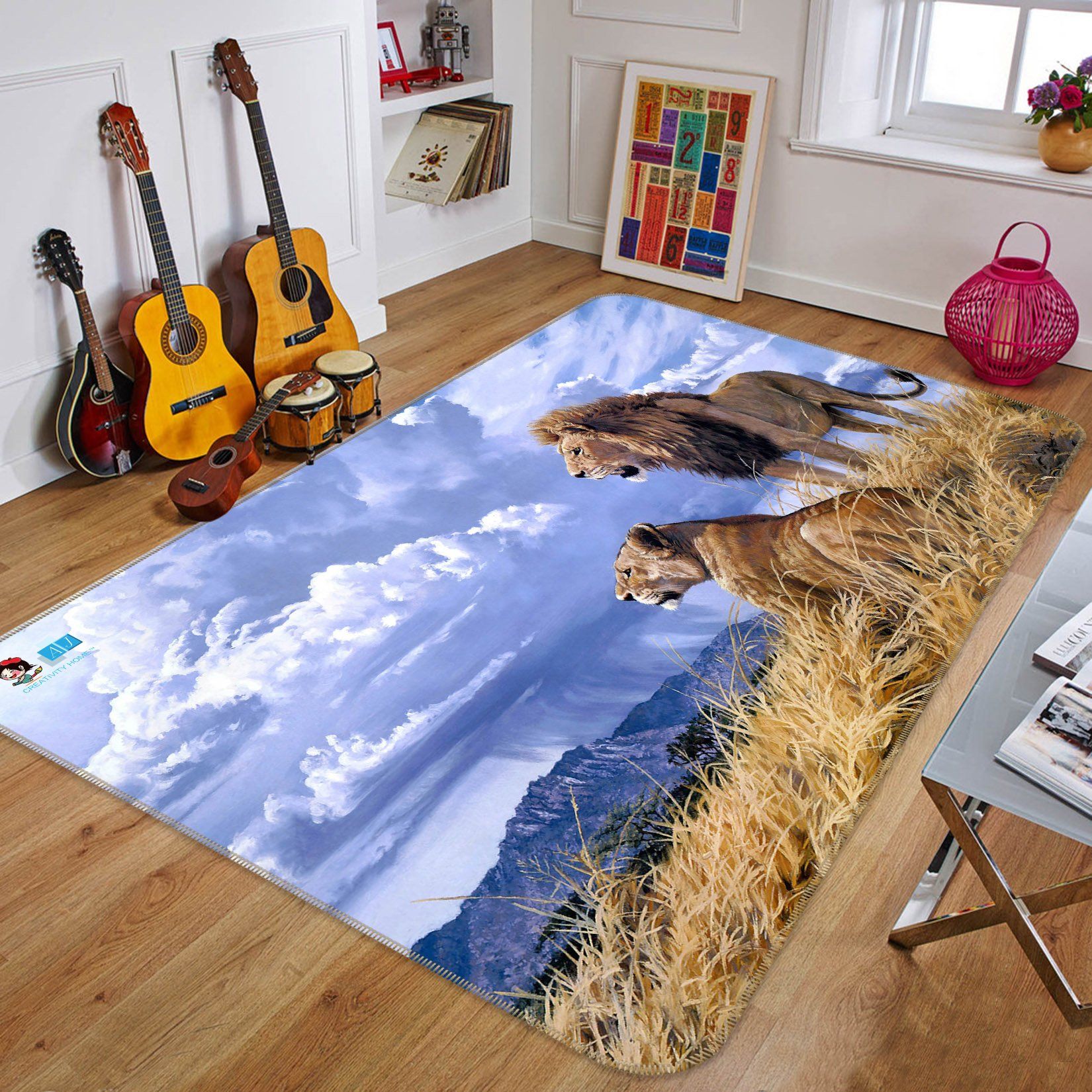3D Lion Grass 359 Non Slip Rug Mat Mat AJ Creativity Home 