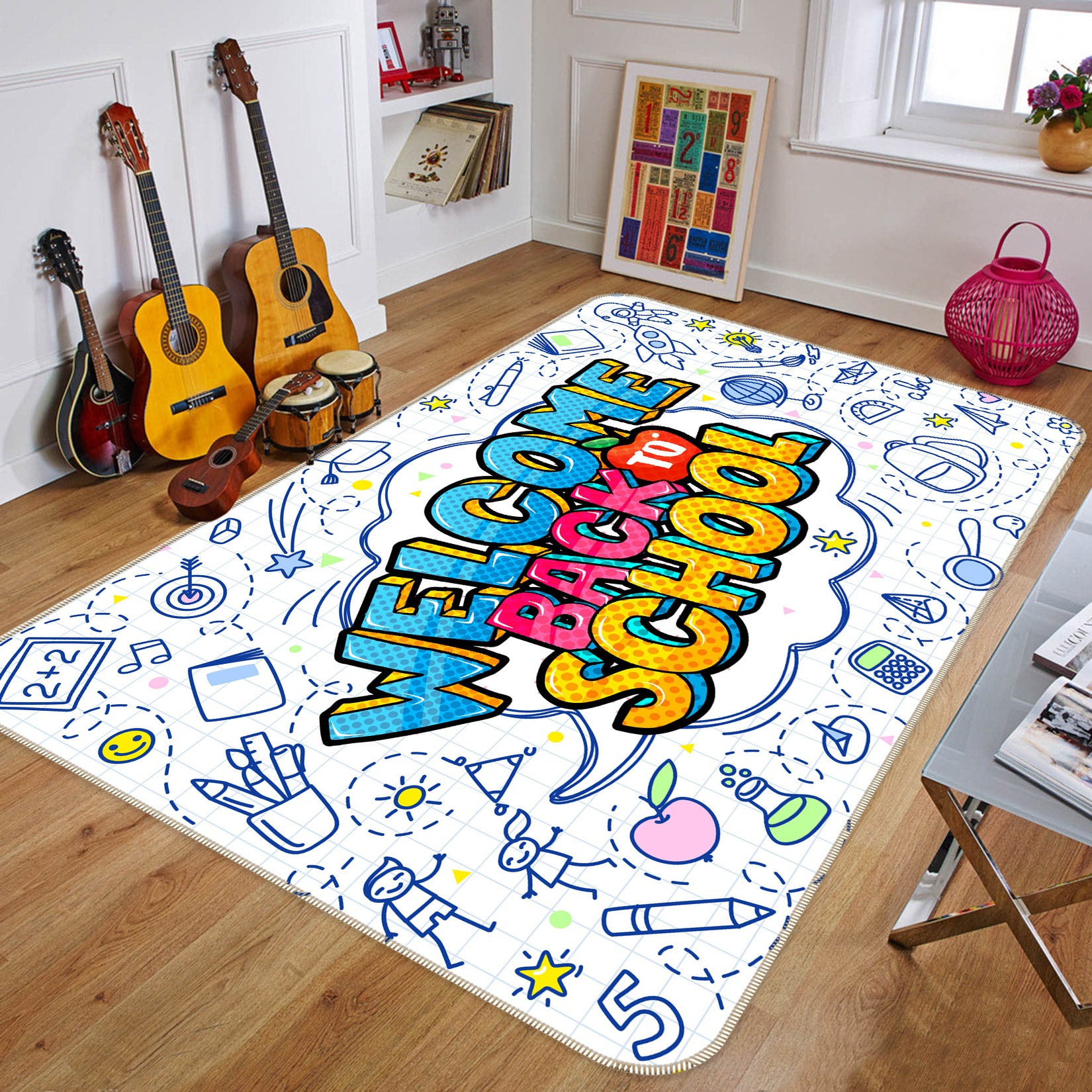 3D Welcome Back School 77191 Non Slip Rug Mat