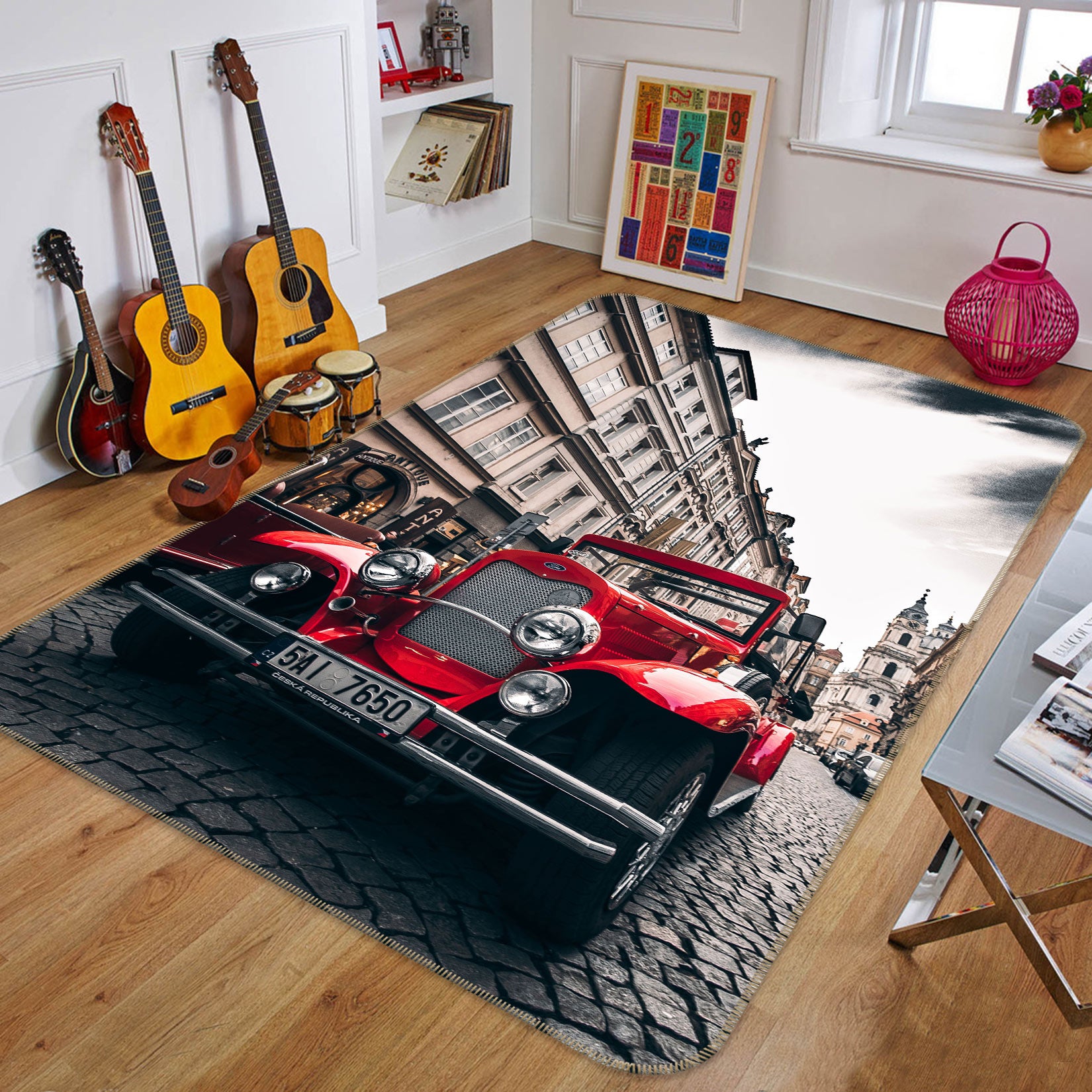 3D Red Car 68037 Vehicle Non Slip Rug Mat