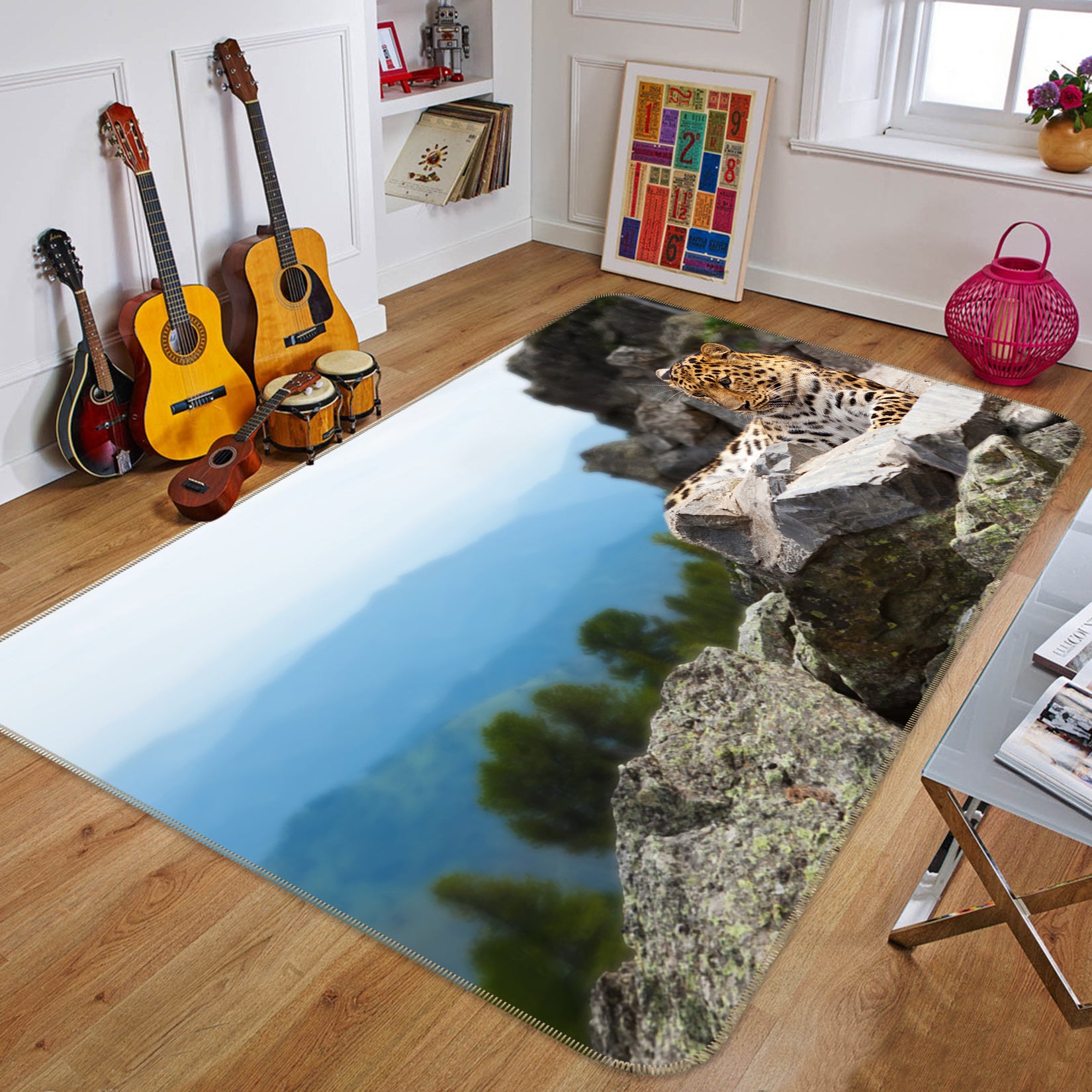 3D Stone Leopard 82102 Animal Non Slip Rug Mat