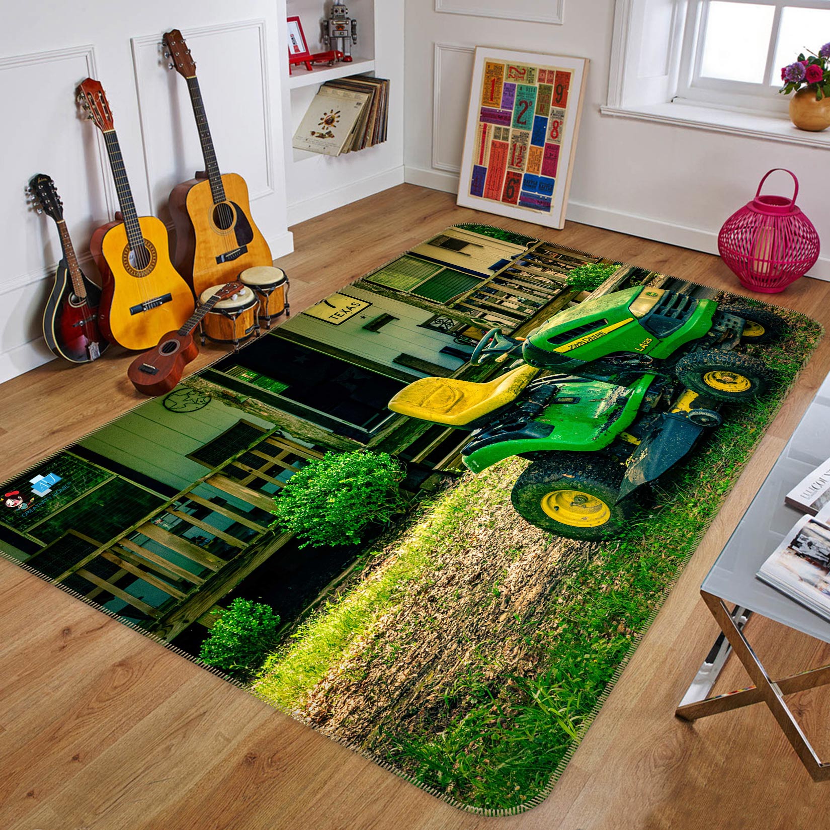 3D Green Car House 5122 Beth Sheridan Rug Non Slip Rug Mat