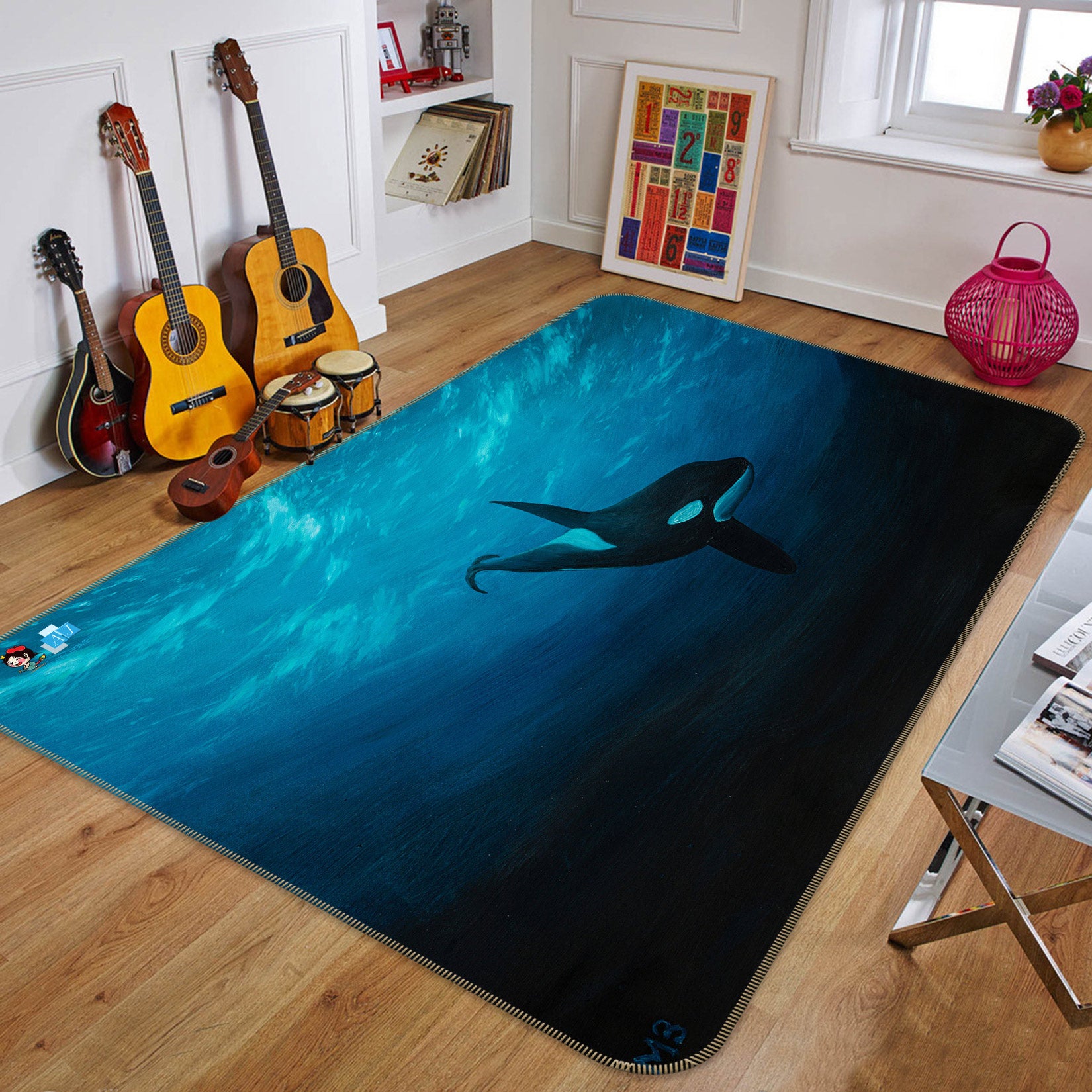 3D Ocean Whale 1891 Marina Zotova Rug Non Slip Rug Mat