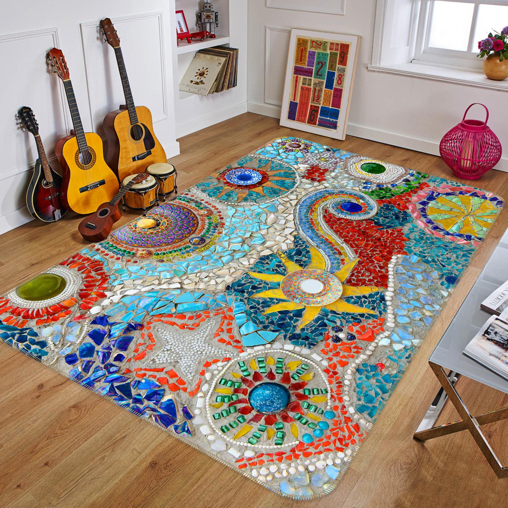 3D Five-Pointed Star Circle Pattern 33015 Non Slip Rug Mat
