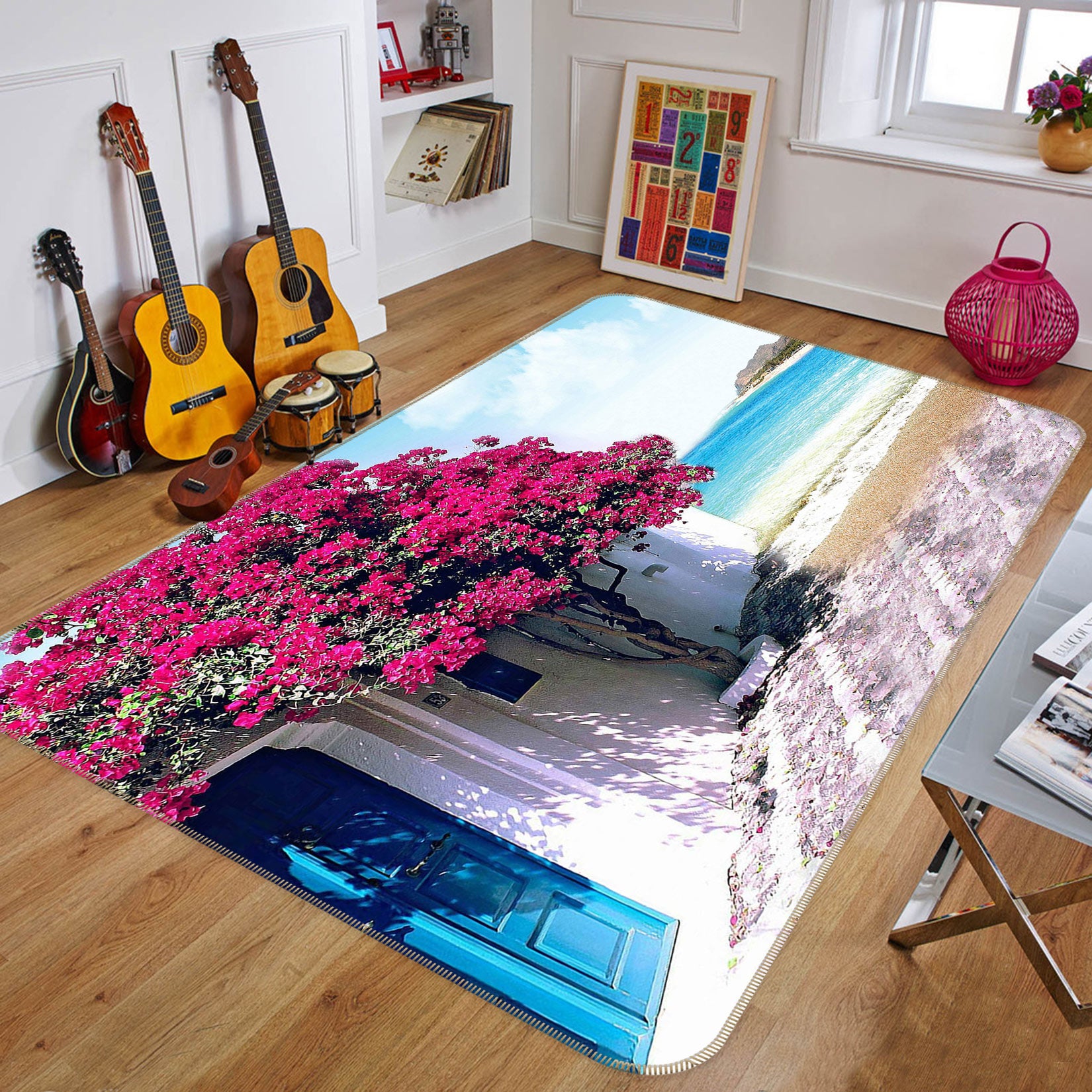 3D Seaside Flower House 75172 Non Slip Rug Mat