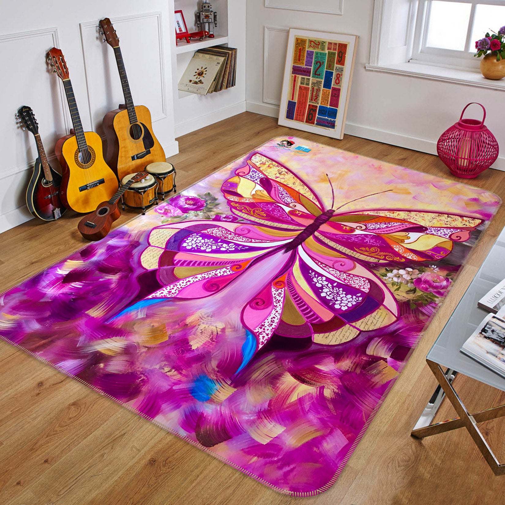 3D Pink Butterfly Petals 1236 Skromova Marina Rug Non Slip Rug Mat