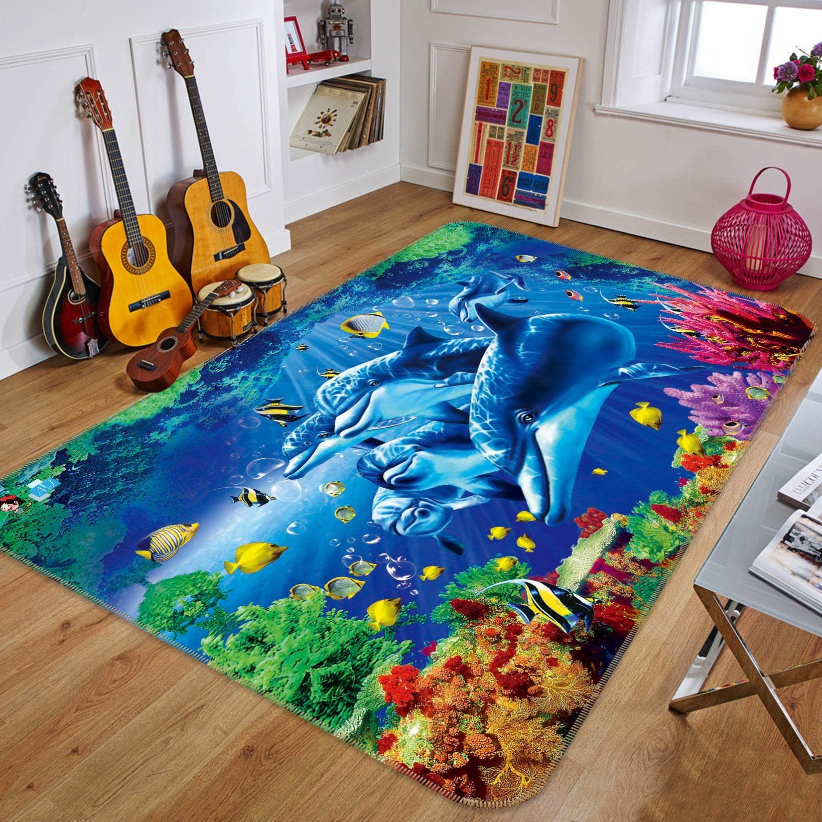 3D Dolphin Coral 388 Non Slip Rug Mat Mat AJ Creativity Home 