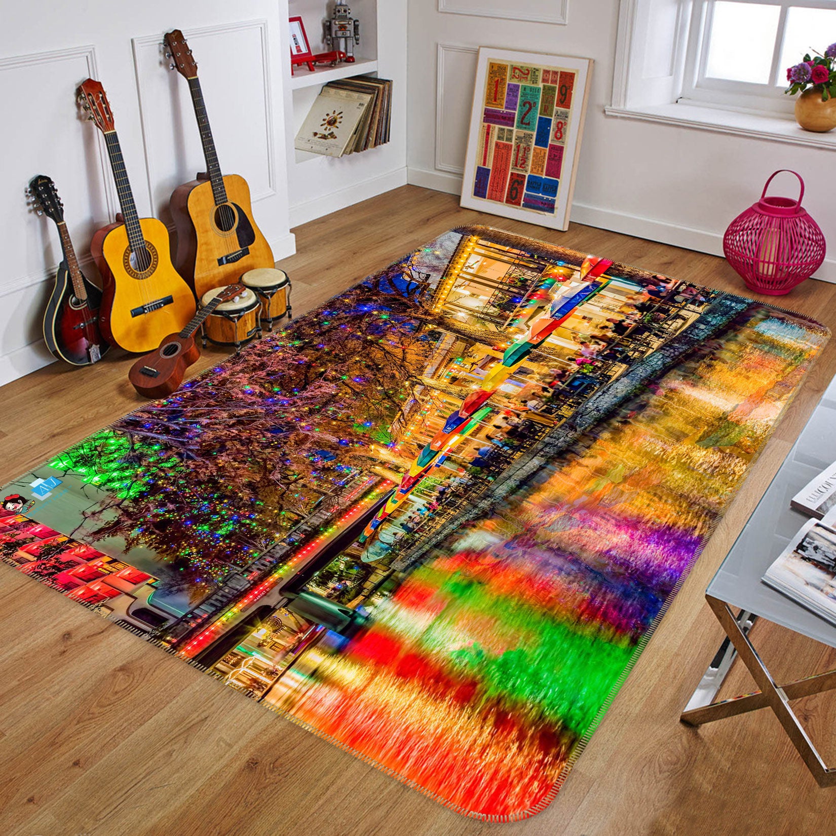3D Night Town Lake 5142 Beth Sheridan Rug Non Slip Rug Mat