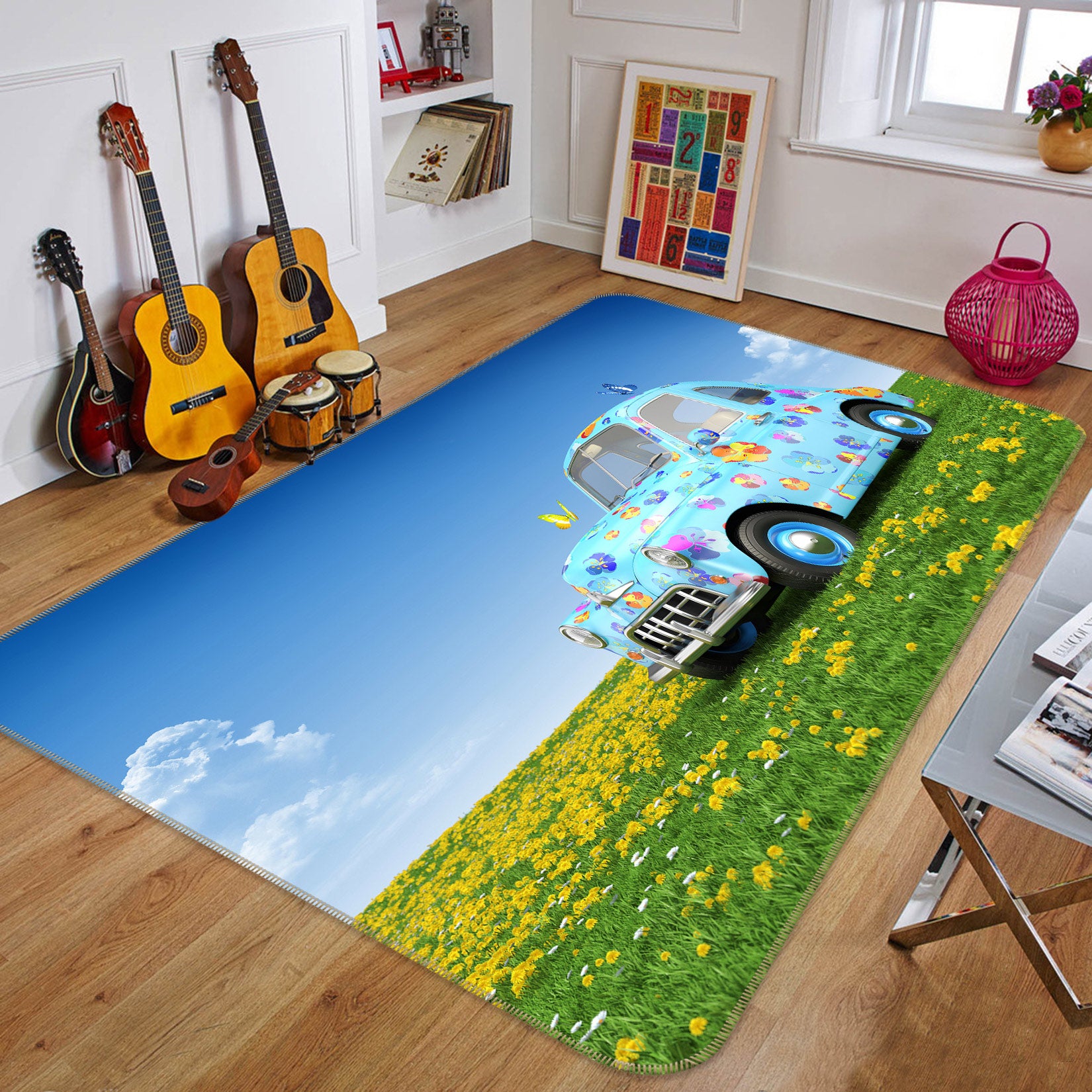 3D Lawn Light Blue Car 68020 Vehicle Non Slip Rug Mat