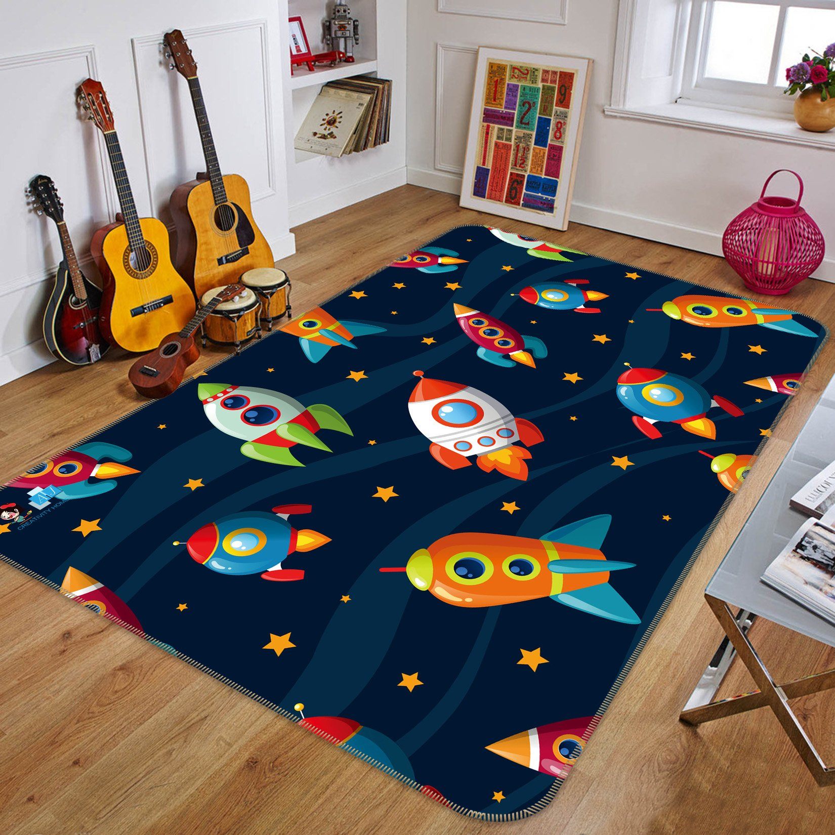 3D Cartoon Rocket 085 Non Slip Rug Mat Mat AJ Creativity Home 