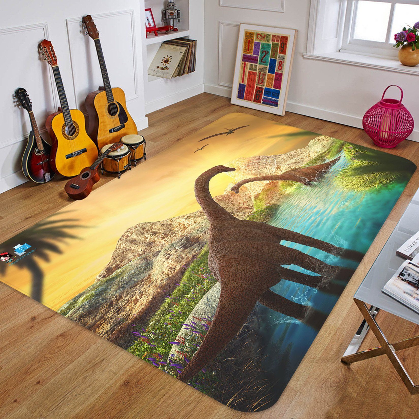 3D Brontosaurus Bathing 64 Non Slip Rug Mat Mat AJ Creativity Home 