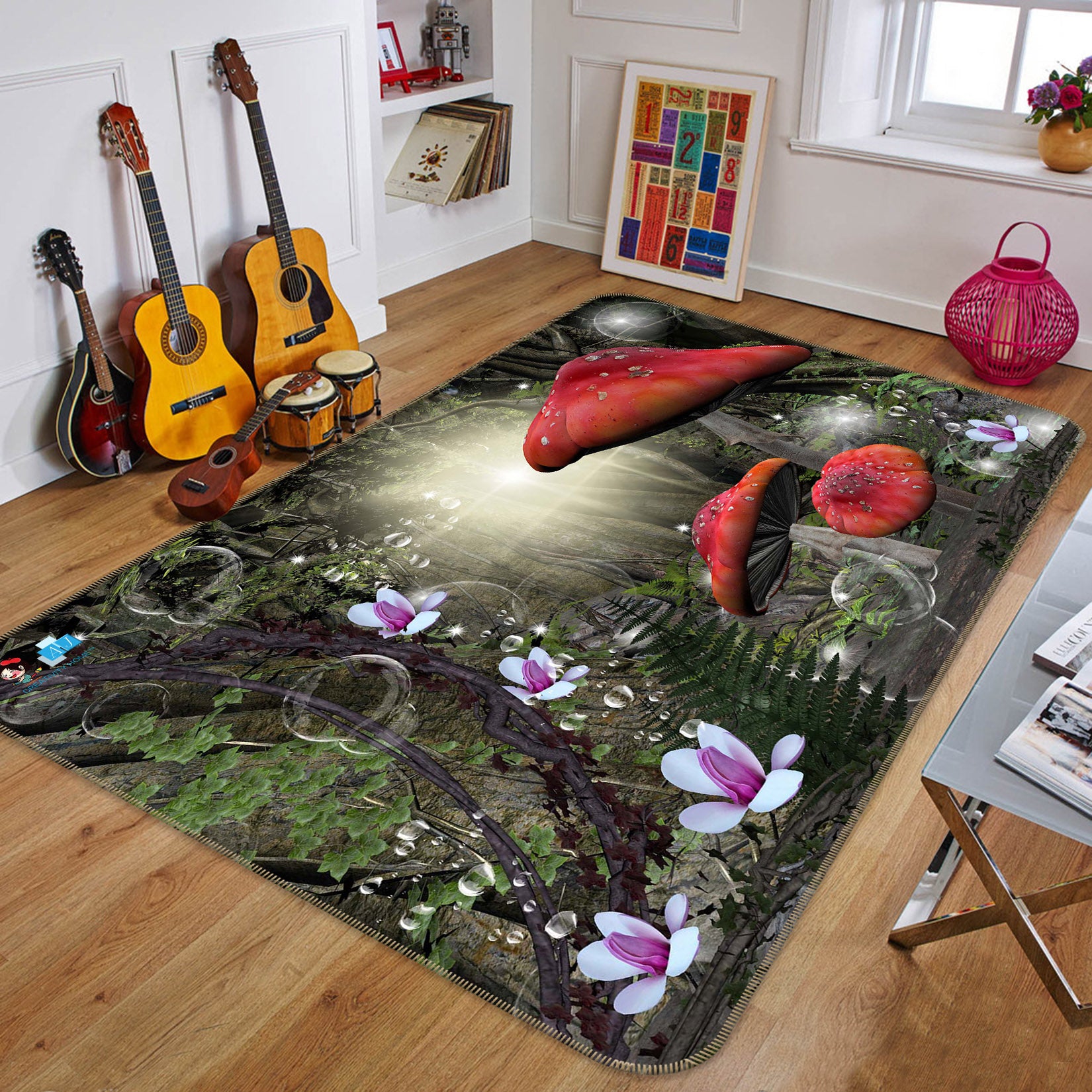 3D Jungle Red Mushroom 66072 Non Slip Rug Mat