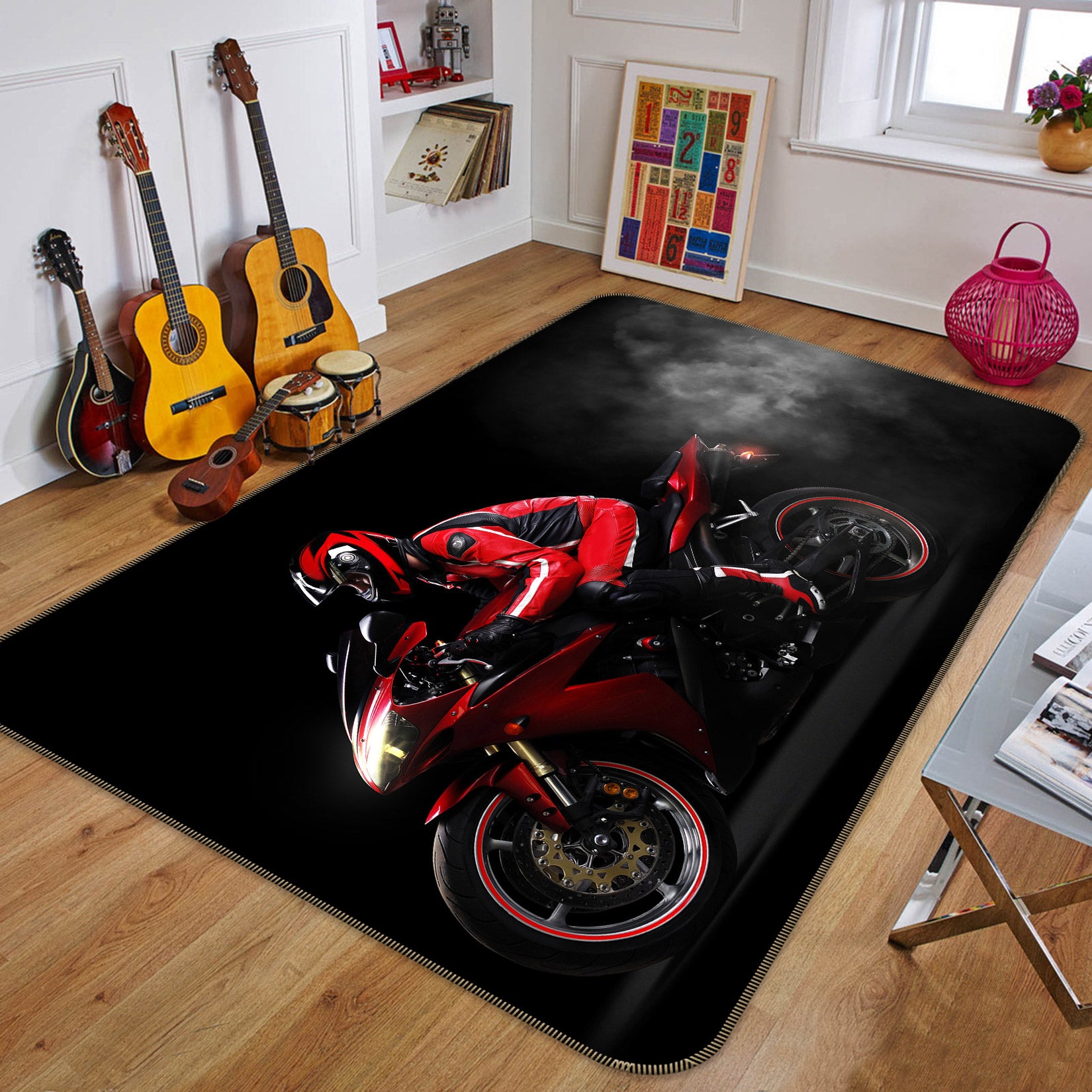 3D Red Motorcycle 67186 Vehicle Non Slip Rug Mat