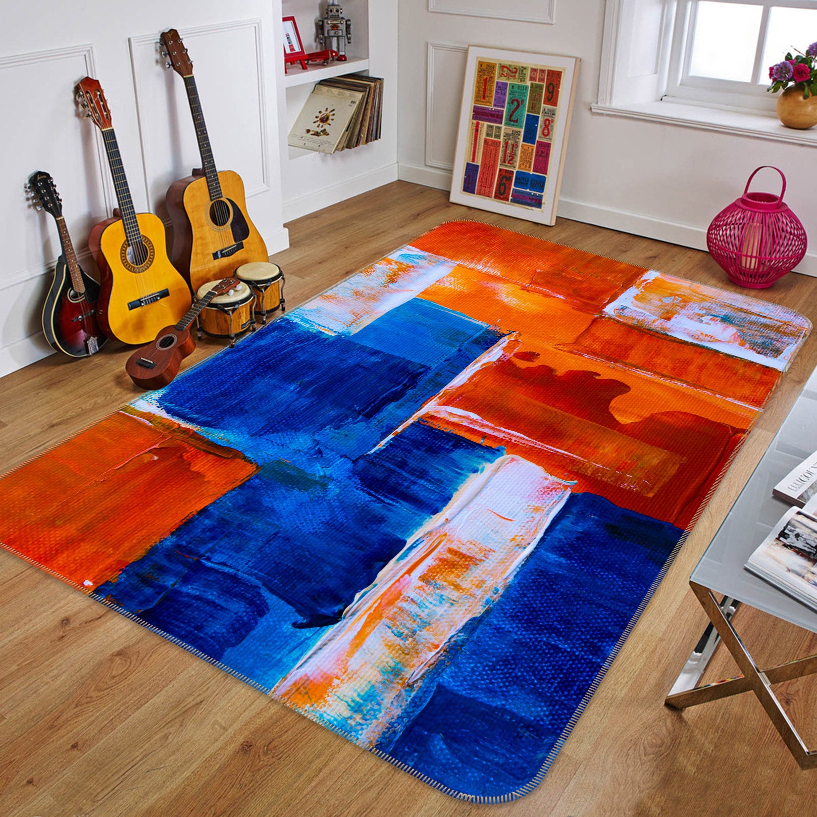 3D Blue Orange 29120 Non Slip Rug Mat