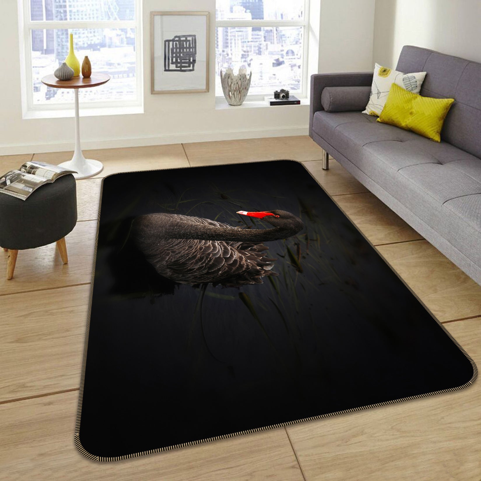 3D Black Swan 020 Animal Non Slip Rug Mat