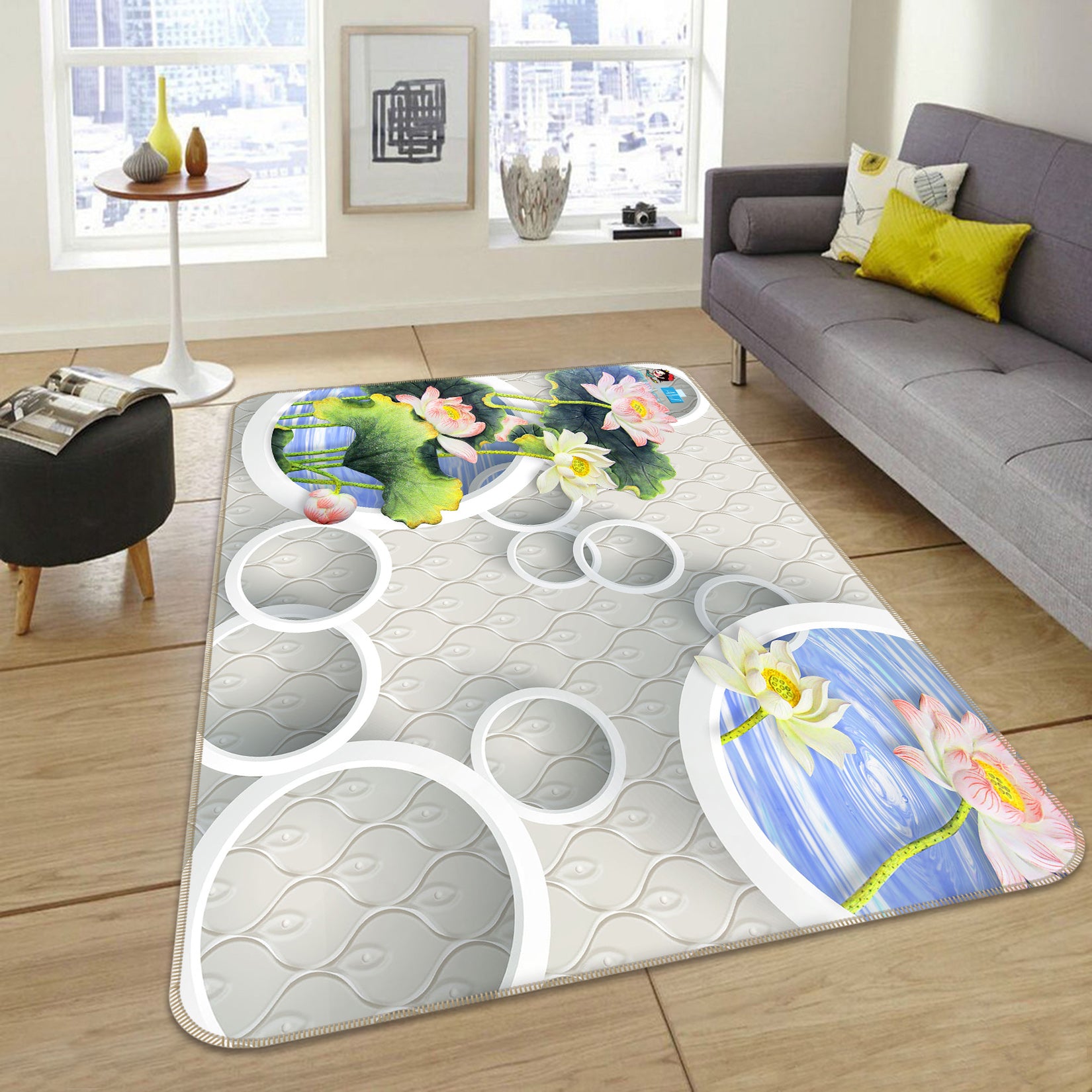 3D Flower Circle 66100 Non Slip Rug Mat