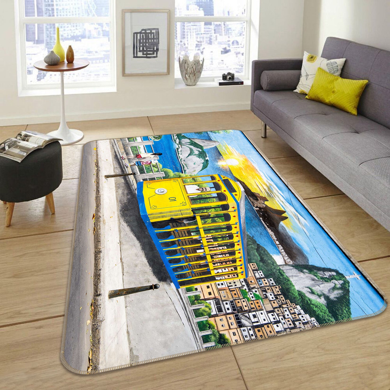 3D Yellow Bus 67208 Vehicle Non Slip Rug Mat