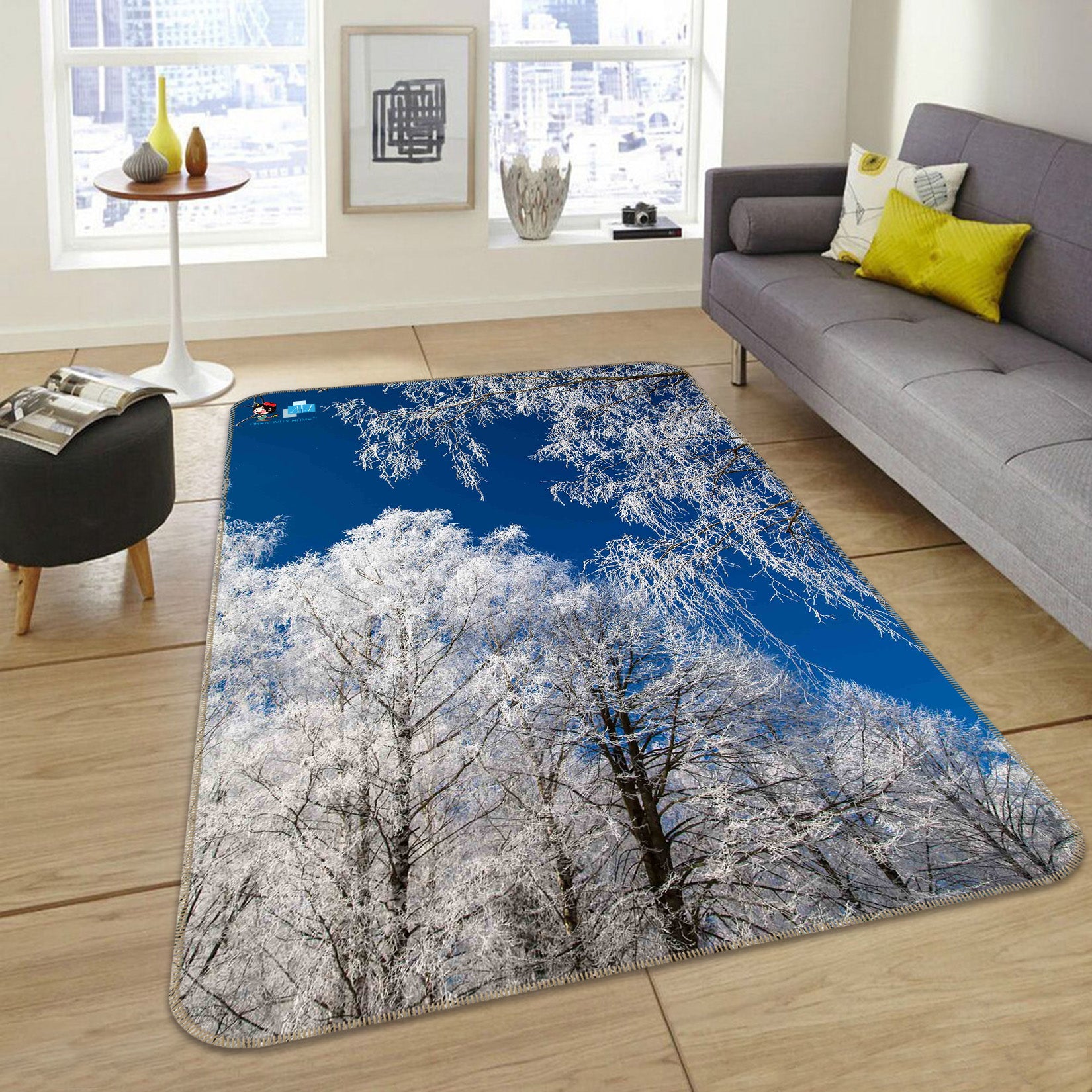 3D White Snow Forest 66139 Non Slip Rug Mat