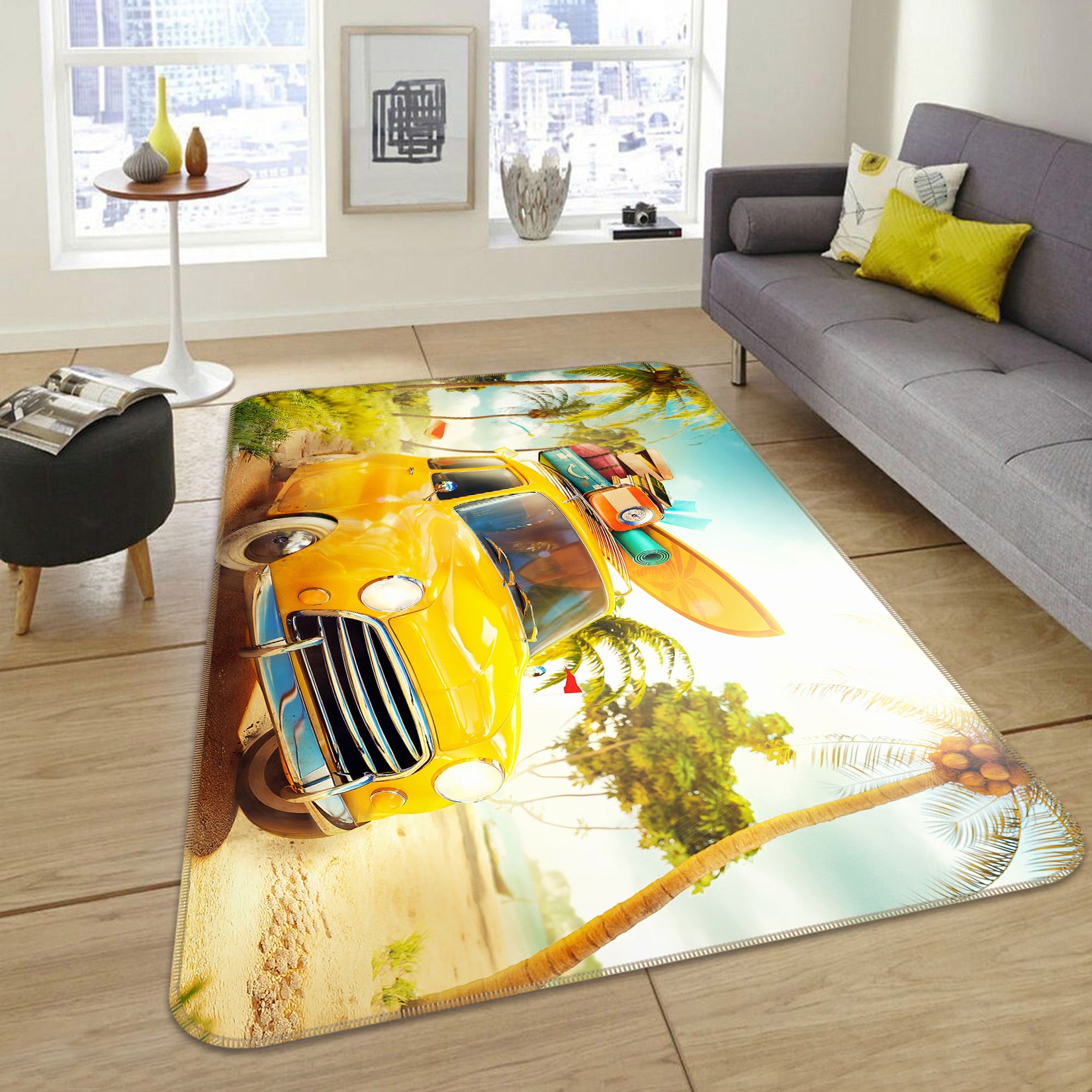 3D Yellow Car 67198 Vehicle Non Slip Rug Mat