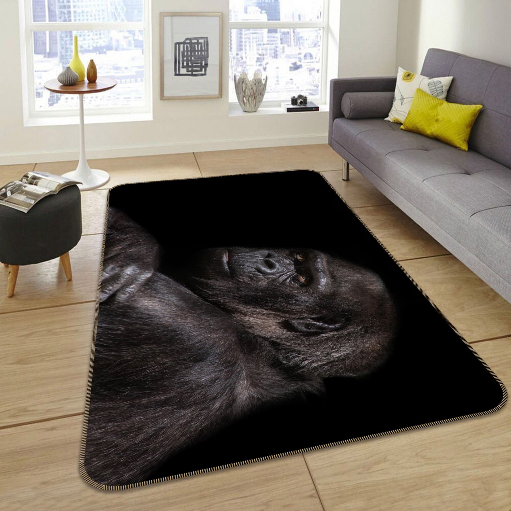 3D Orangutan Black 087 Animal Non Slip Rug Mat