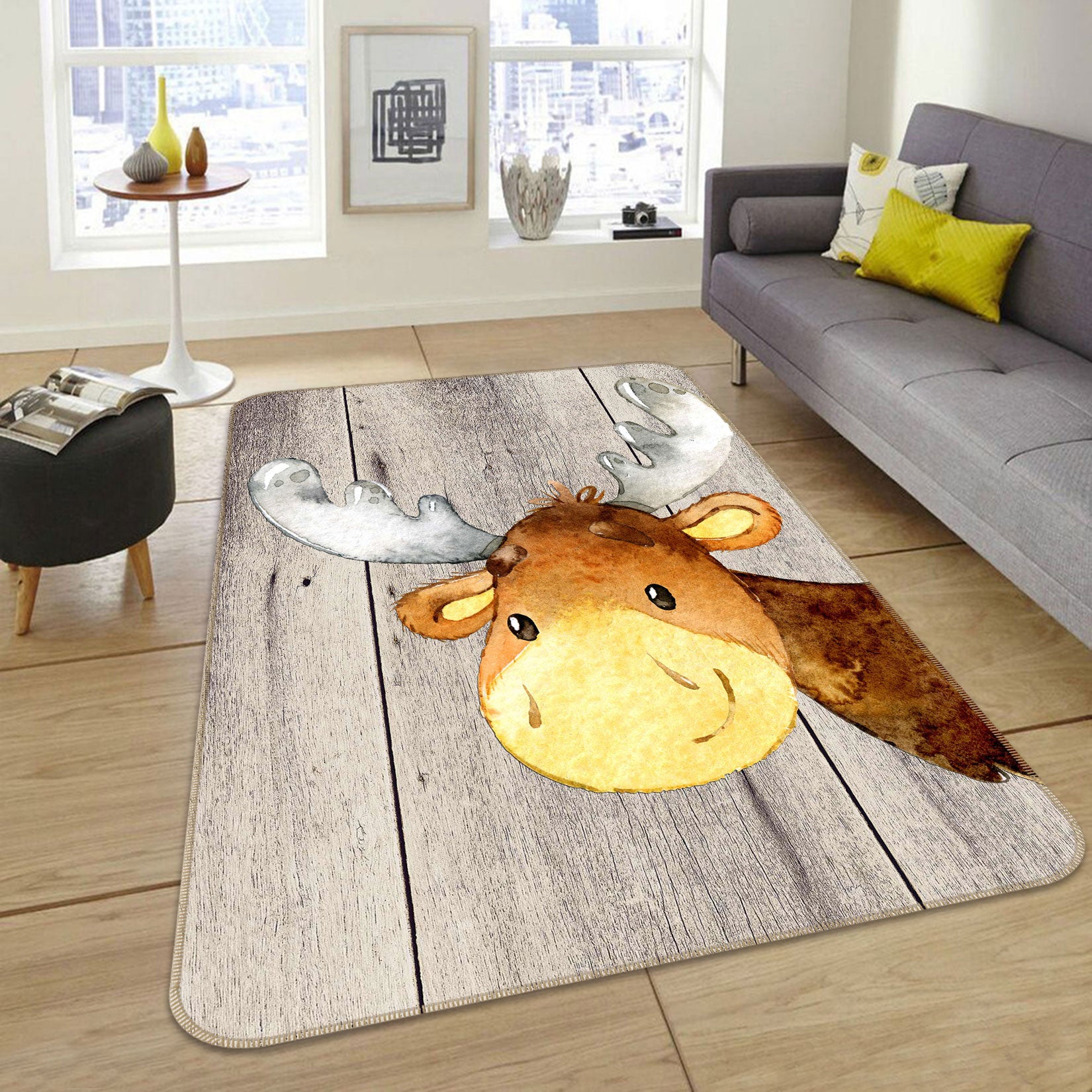 3D Yellow Reindeer 136 Uta Naumann Rug Non Slip Rug Mat