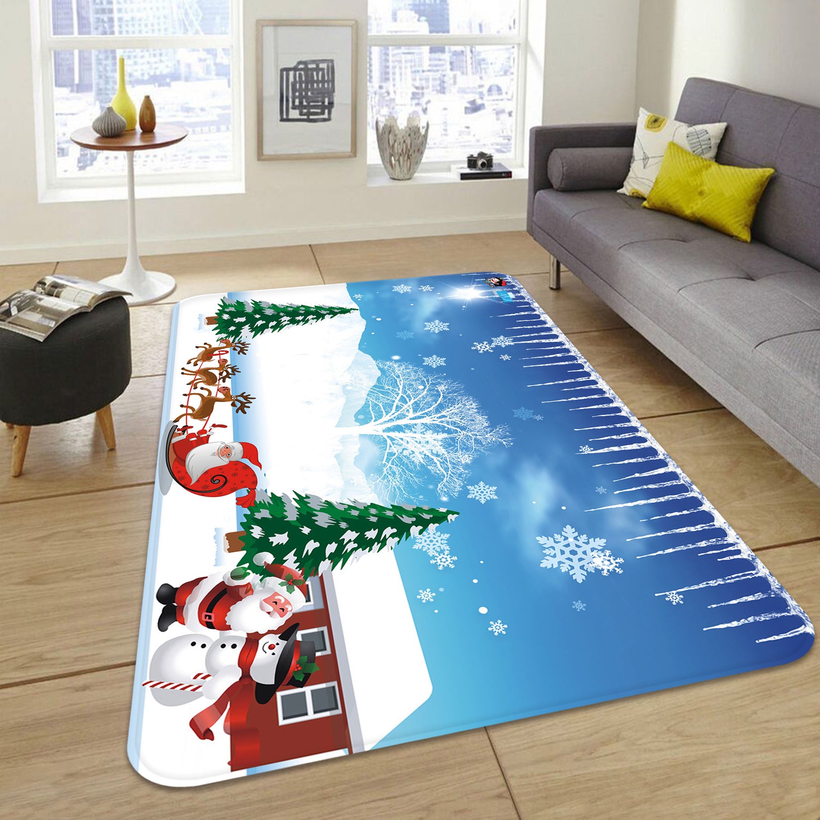 3D Snow House Tree Santa 65182 Christmas Non Slip Rug Mat Xmas
