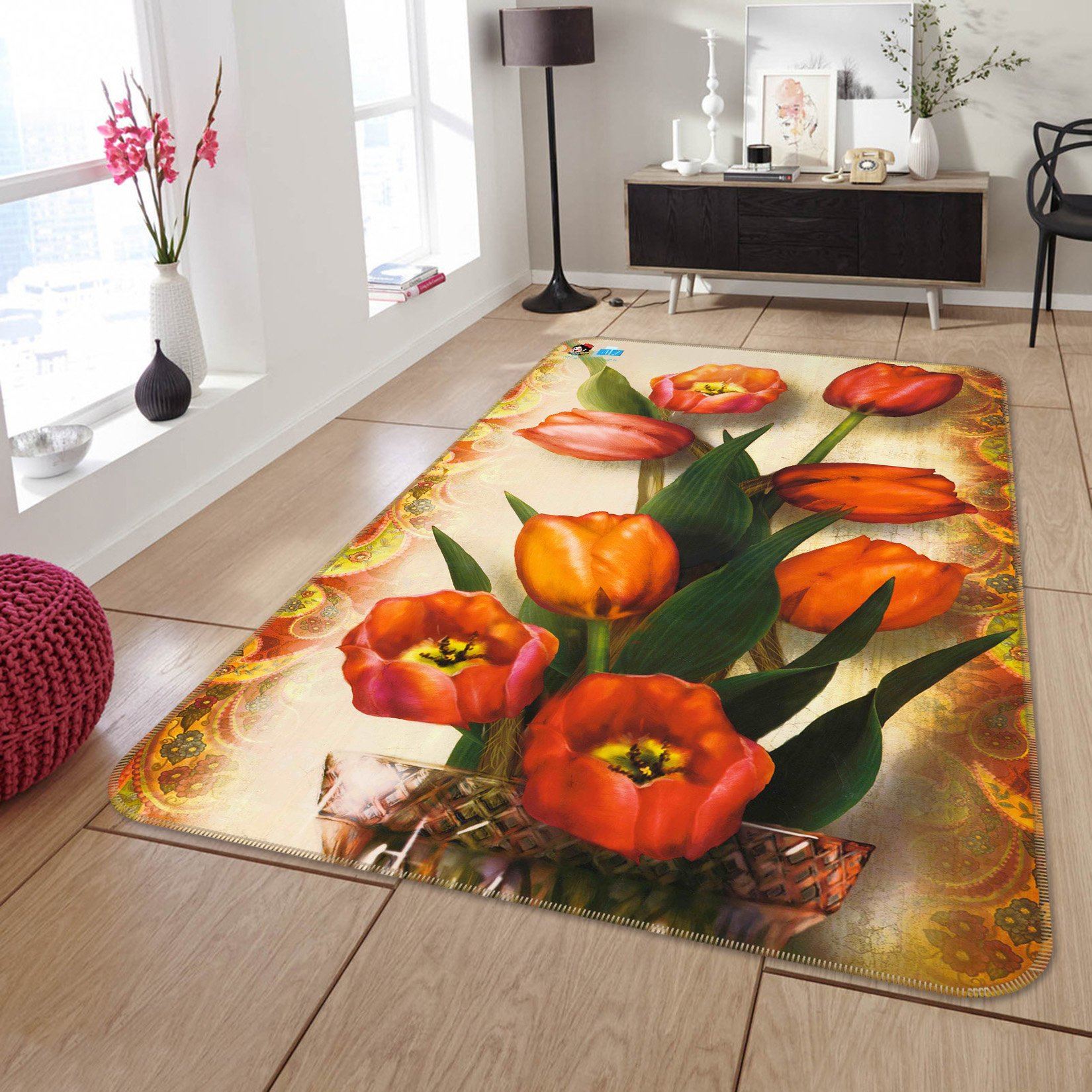 3D Tulip Vase 063 Non Slip Rug Mat Mat AJ Creativity Home 