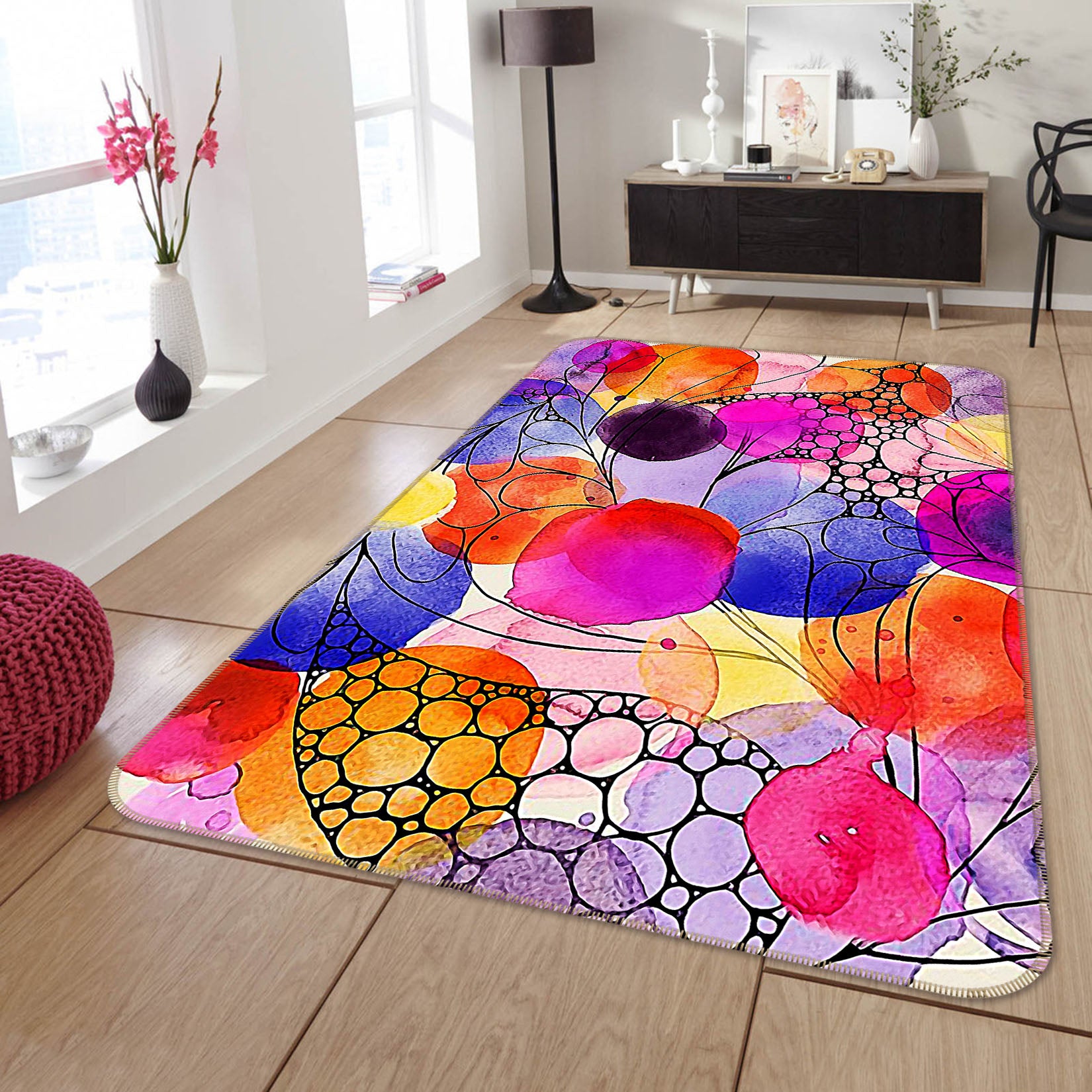 3D Colorful Round Pattern 65028 Non Slip Rug Mat