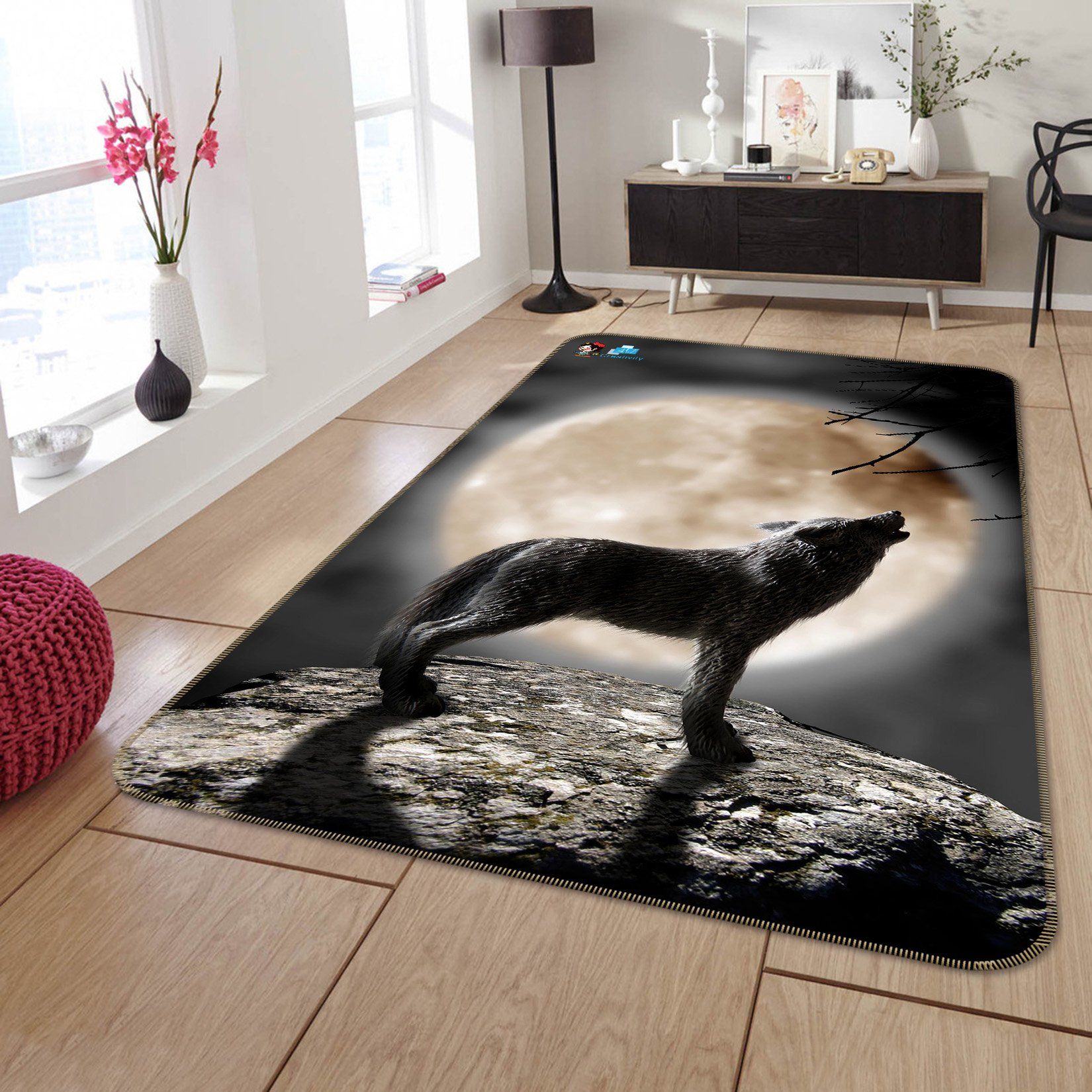 3D Full Moon Night Howling Wolf 224 Non Slip Rug Mat Mat AJ Creativity Home 