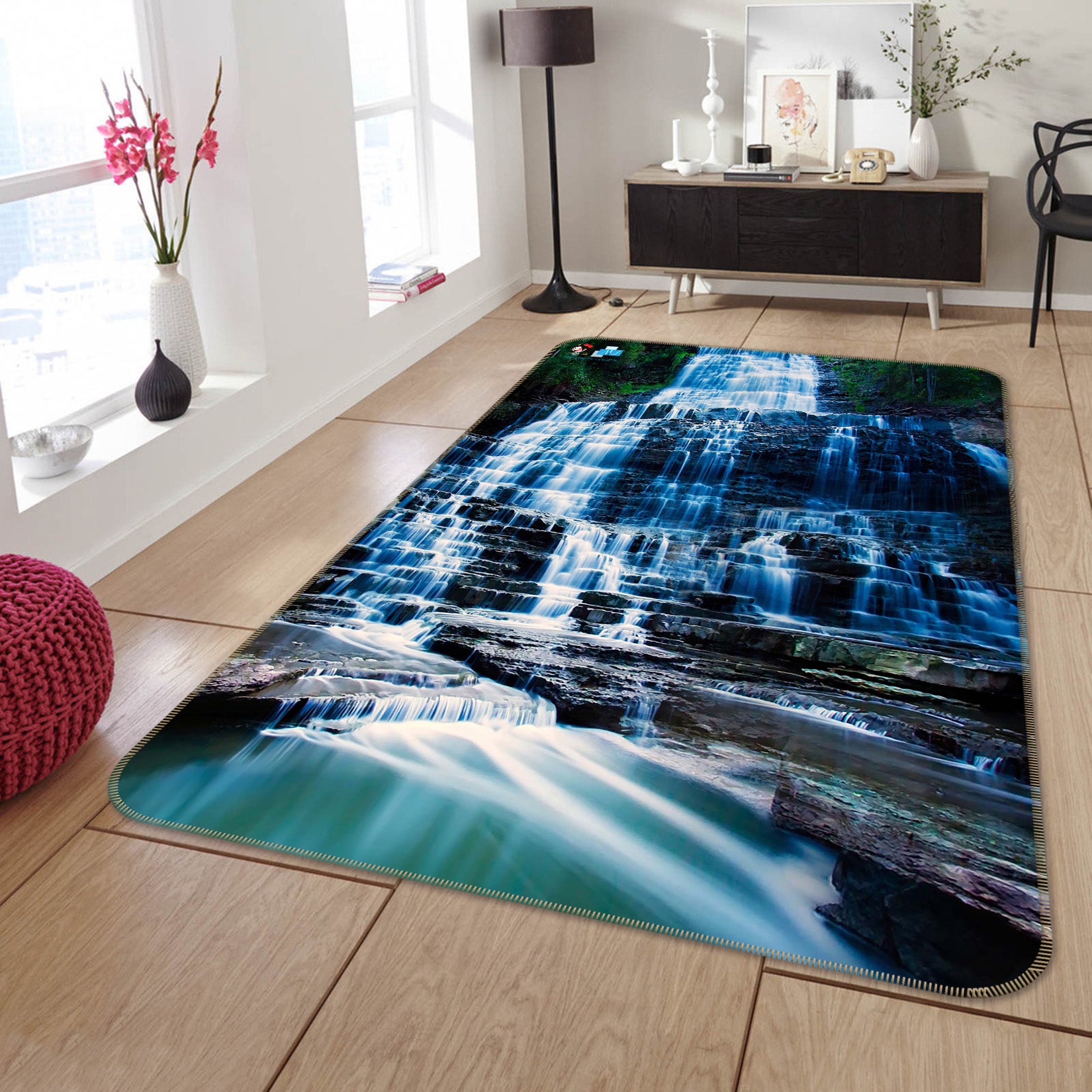 3D Mountain Running Water 66140 Non Slip Rug Mat