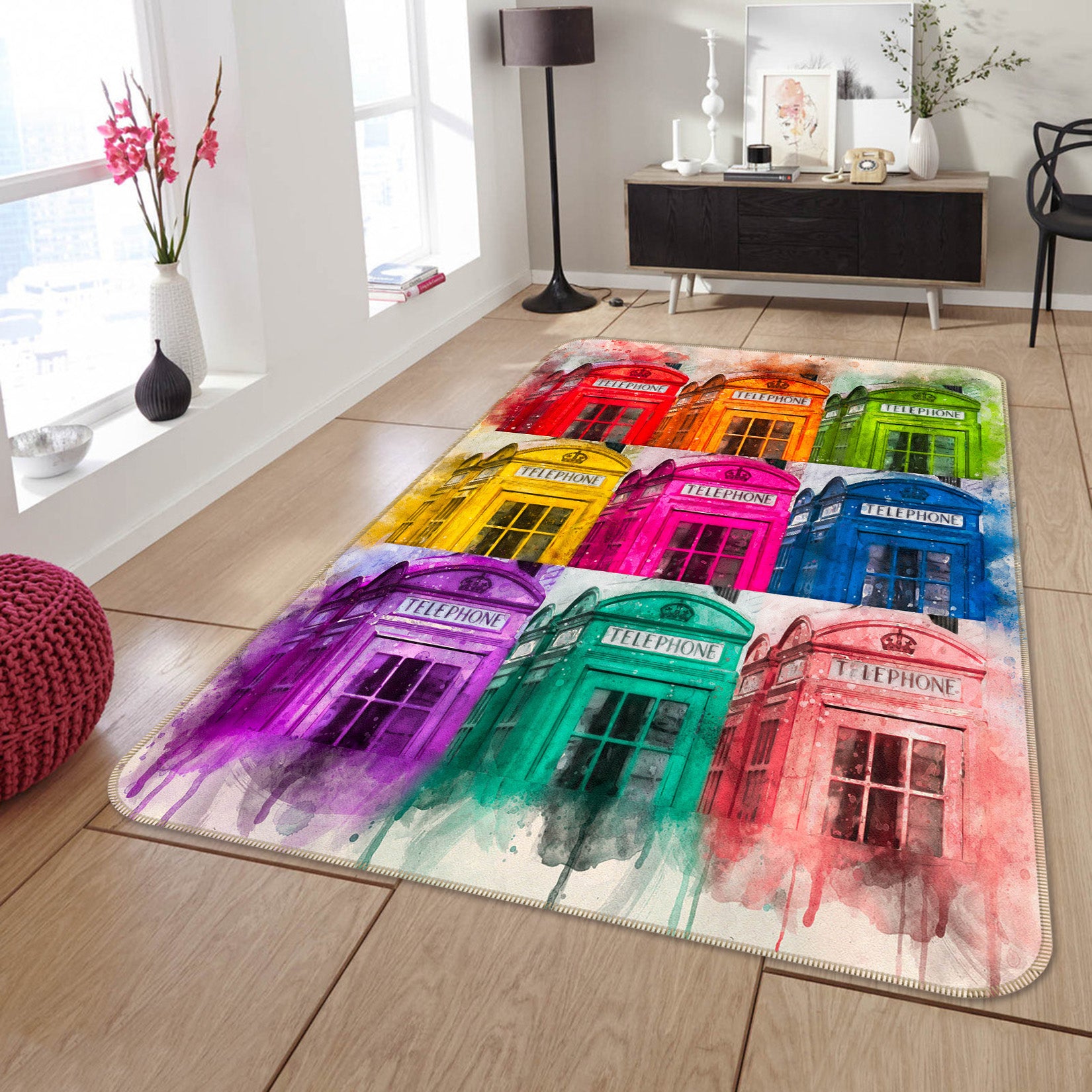 3D Color Telephone Booth 189 Assaf Frank Rug Non Slip Rug Mat
