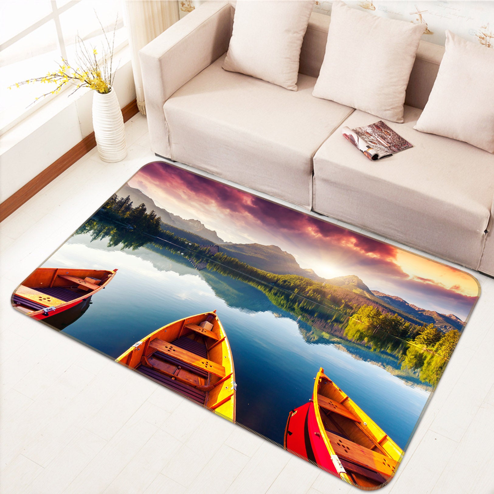 3D Lake Boat 35010 Non Slip Rug Mat