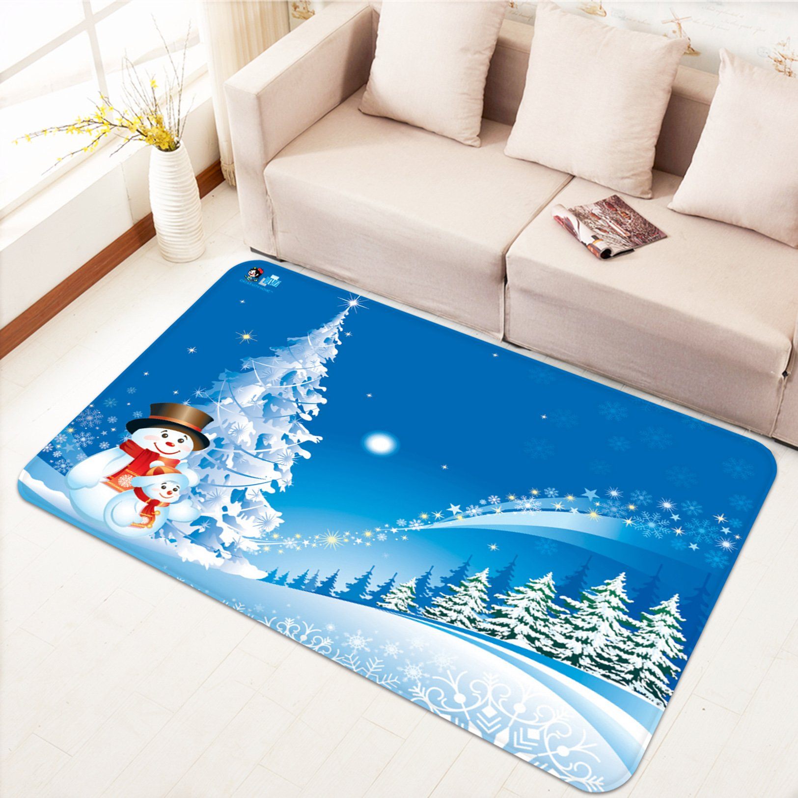 3D Snow Tree Stars 029 Non Slip Rug Mat Mat AJ Creativity Home 