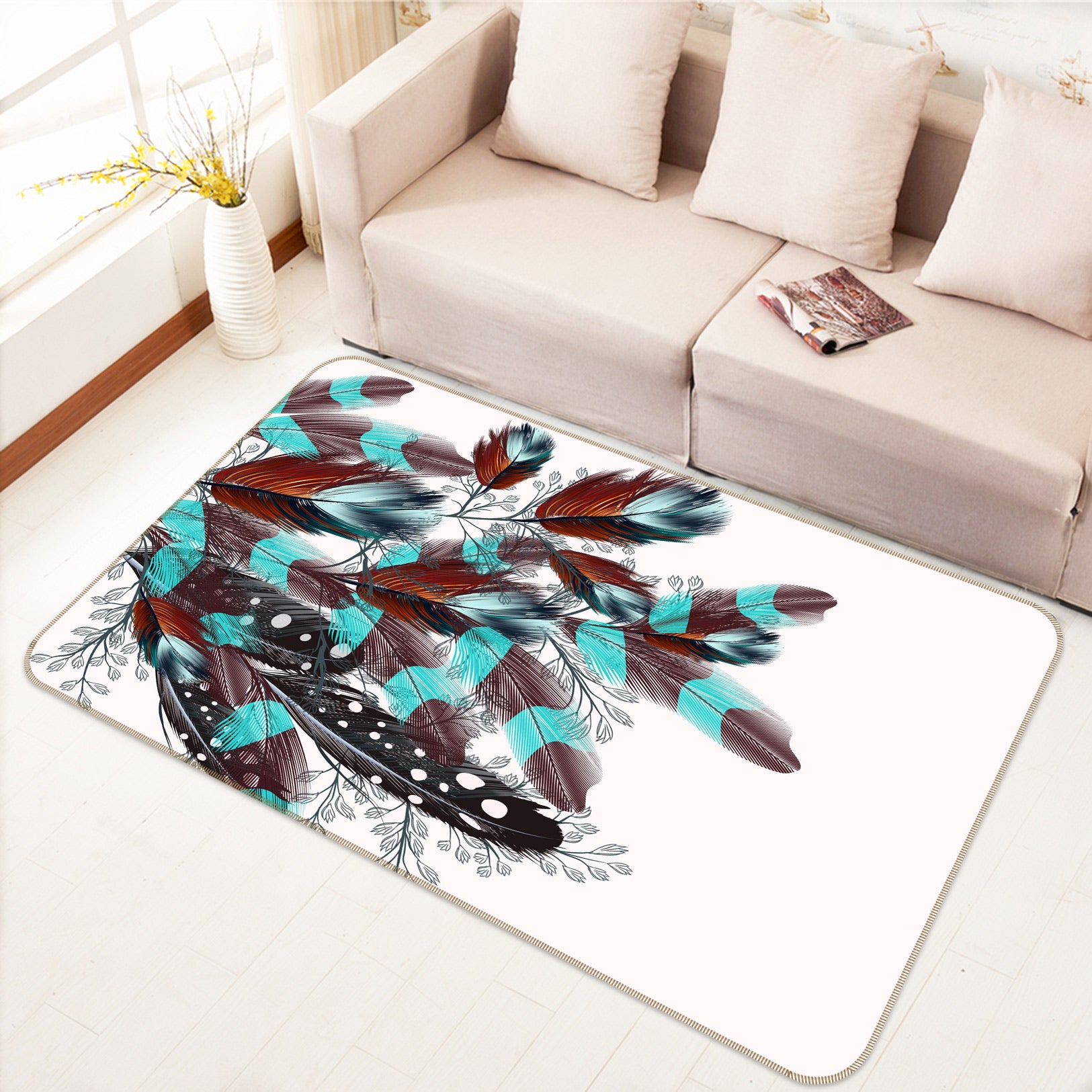 3D Feather 37083 Non Slip Rug Mat