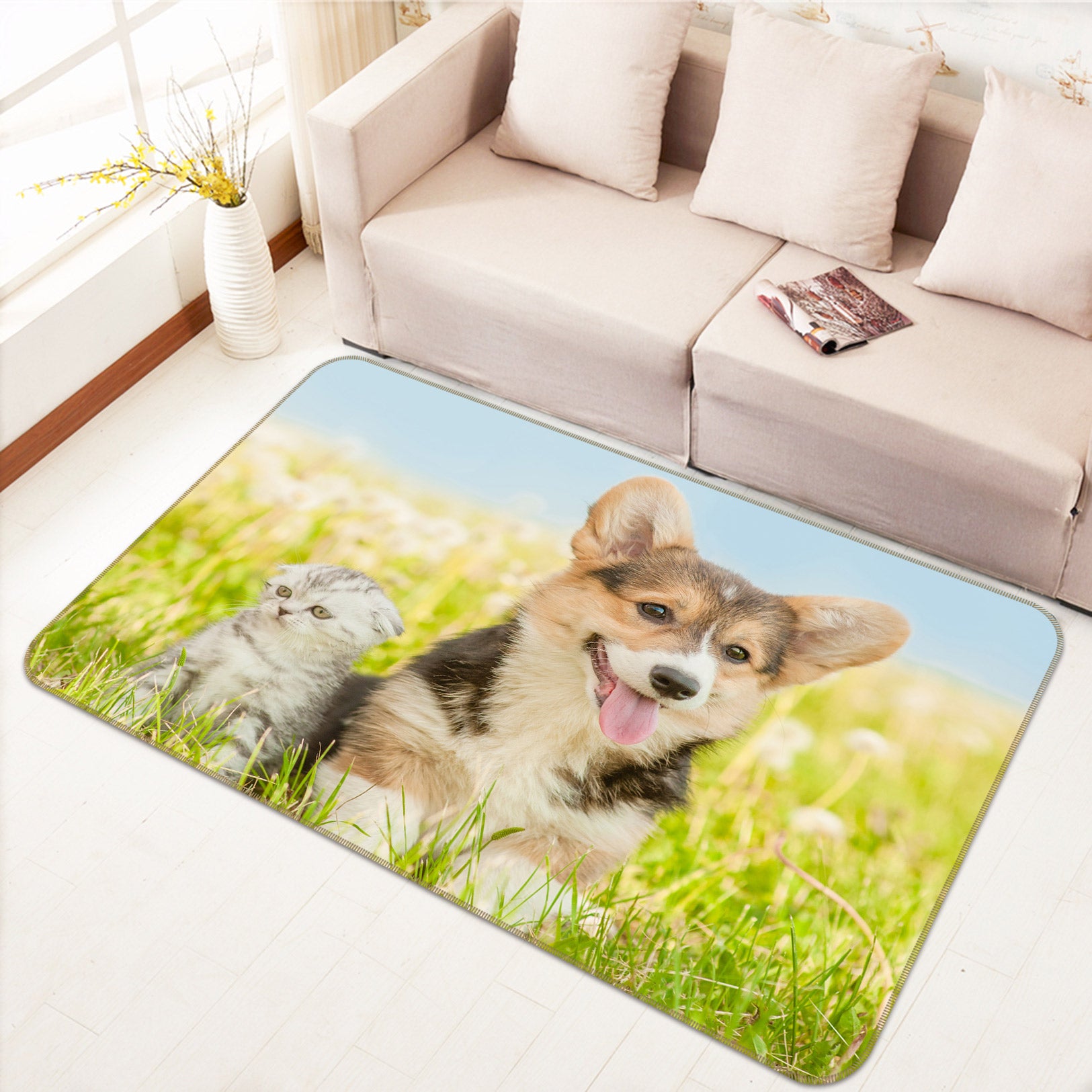 3D Corgi Kitten 37037 Non Slip Rug Mat