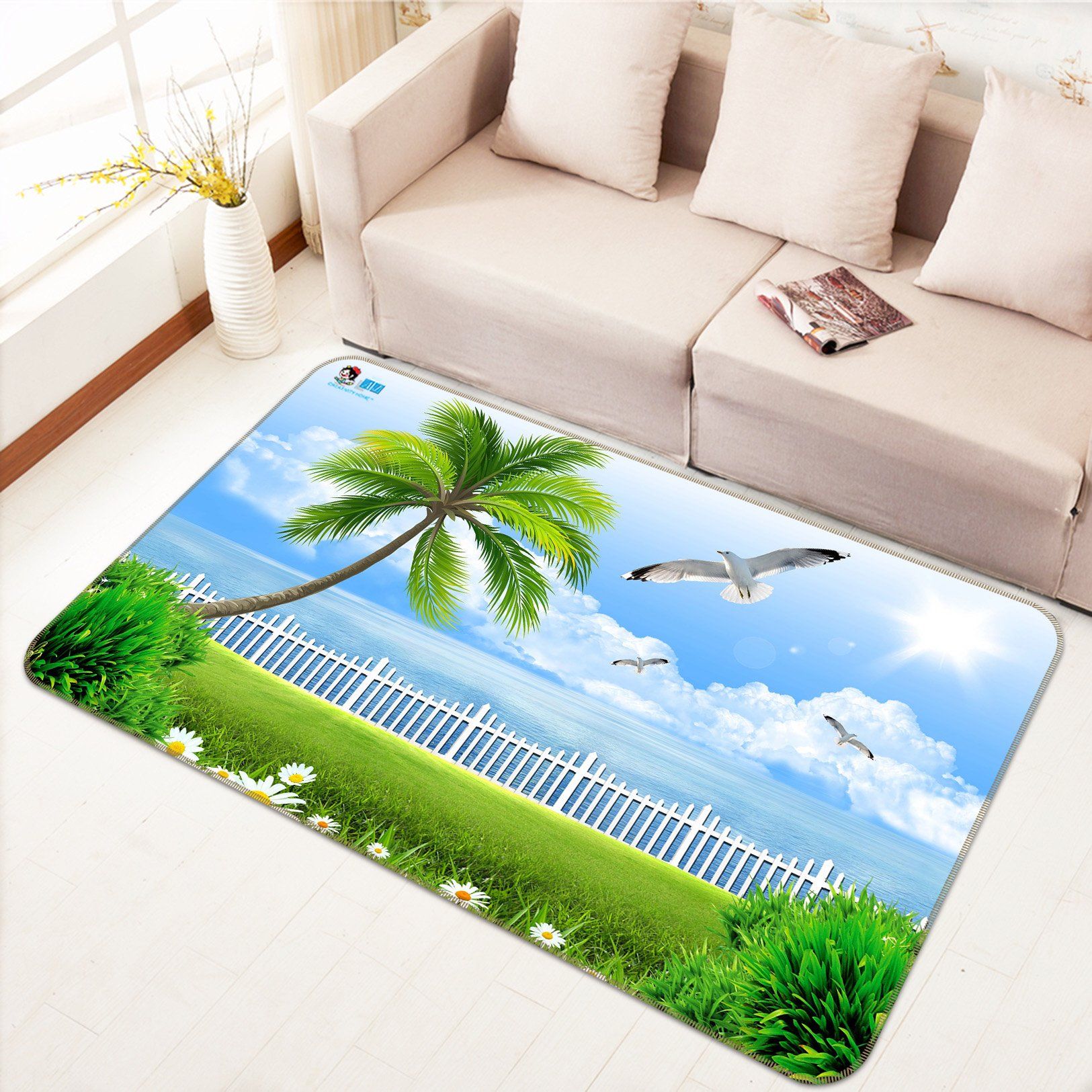 3D Chrysanthemum Seagull 747 Non Slip Rug Mat Mat AJ Creativity Home 