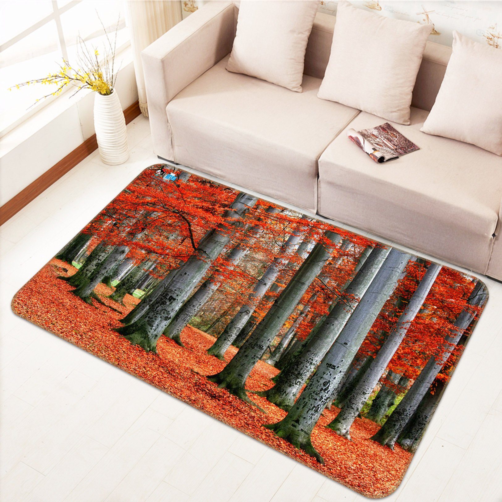 3D Forest Red Leaf 681 Non Slip Rug Mat Mat AJ Creativity Home 