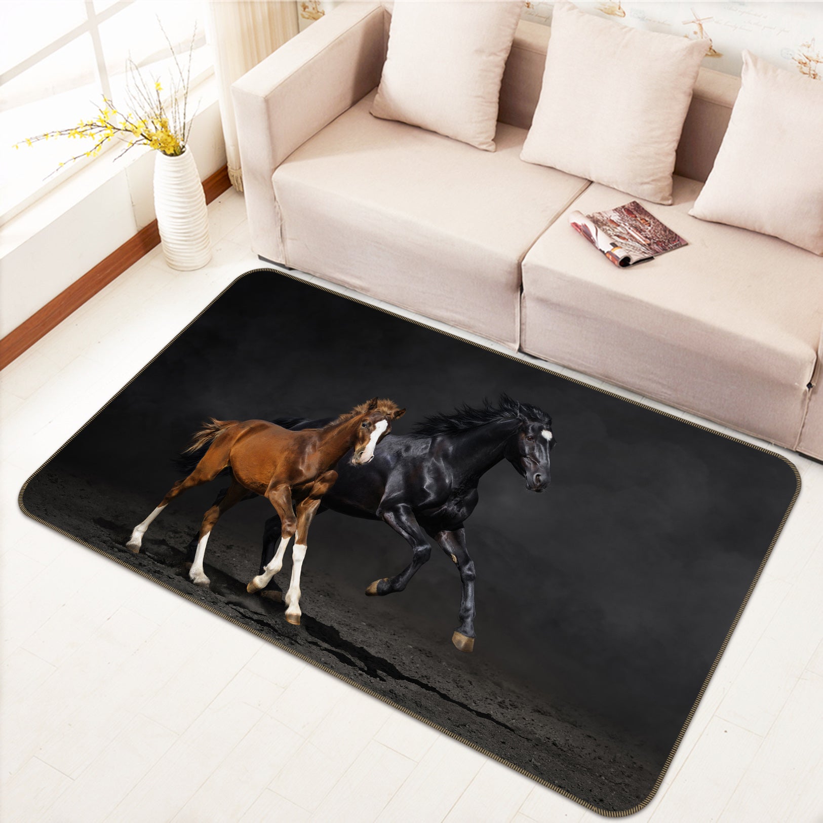 3D Two Horses 38110 Animal Non Slip Rug Mat