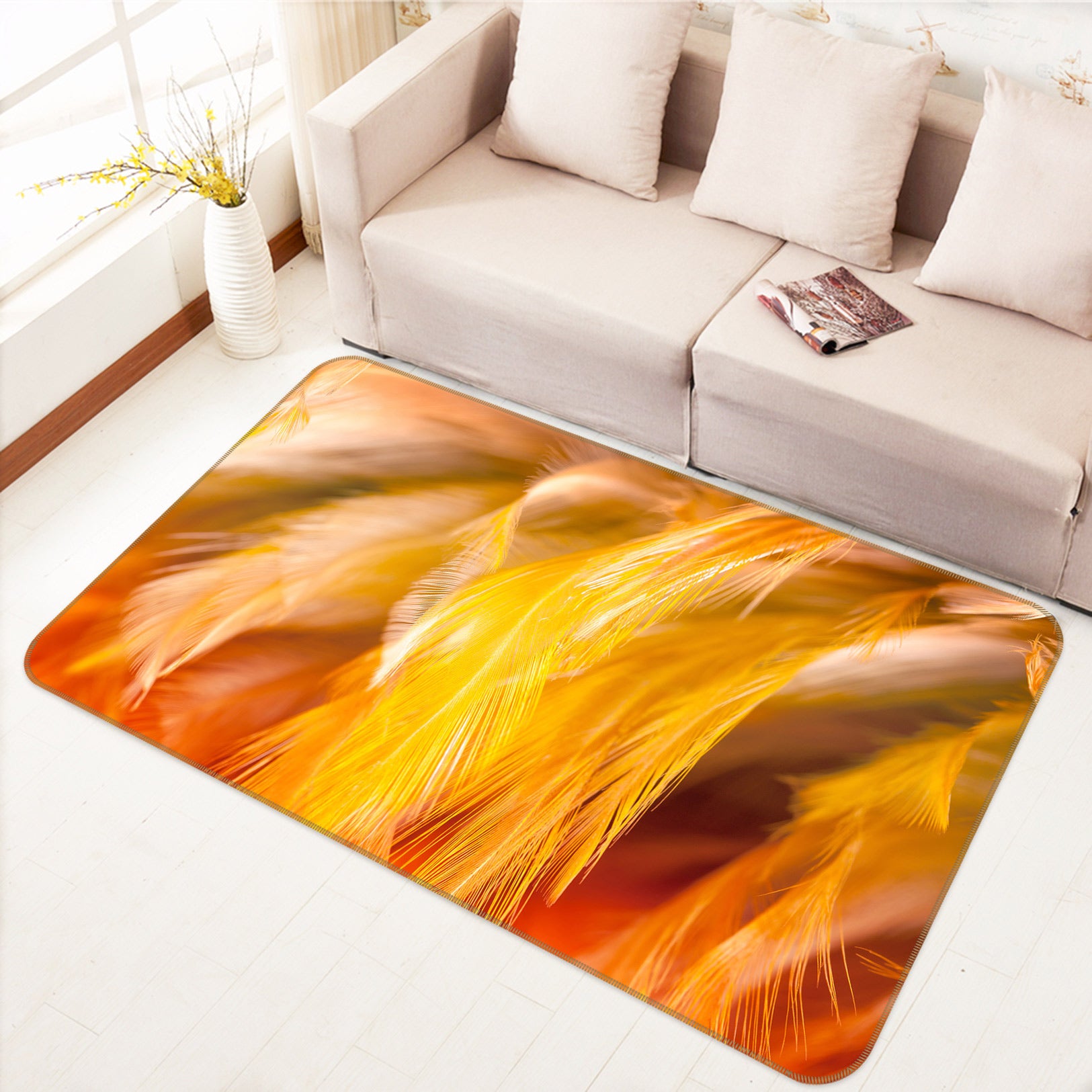 3D Feather Pattern 30058 Non Slip Rug Mat