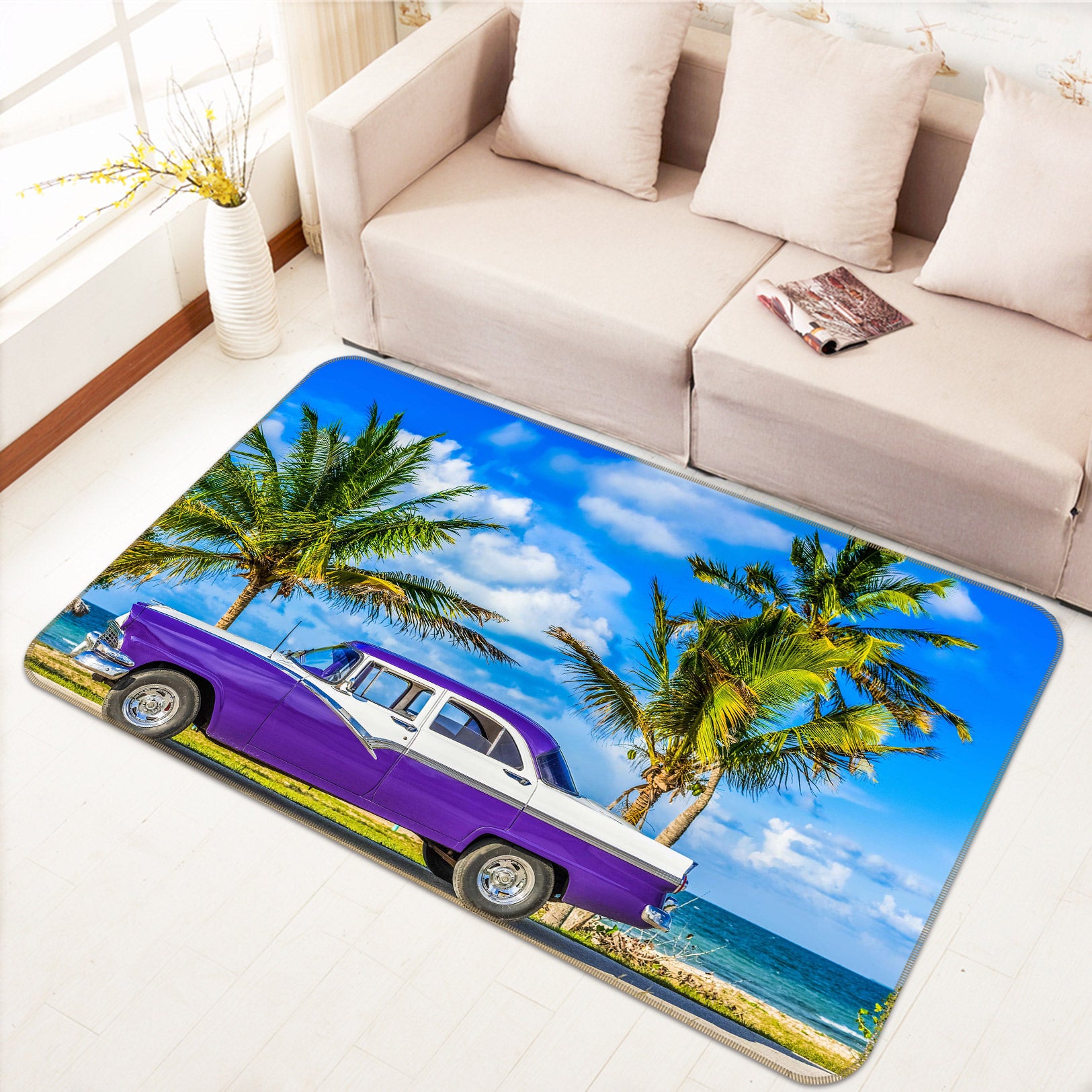 3D Coconut Tree Purple Car 68026 Vehicle Non Slip Rug Mat