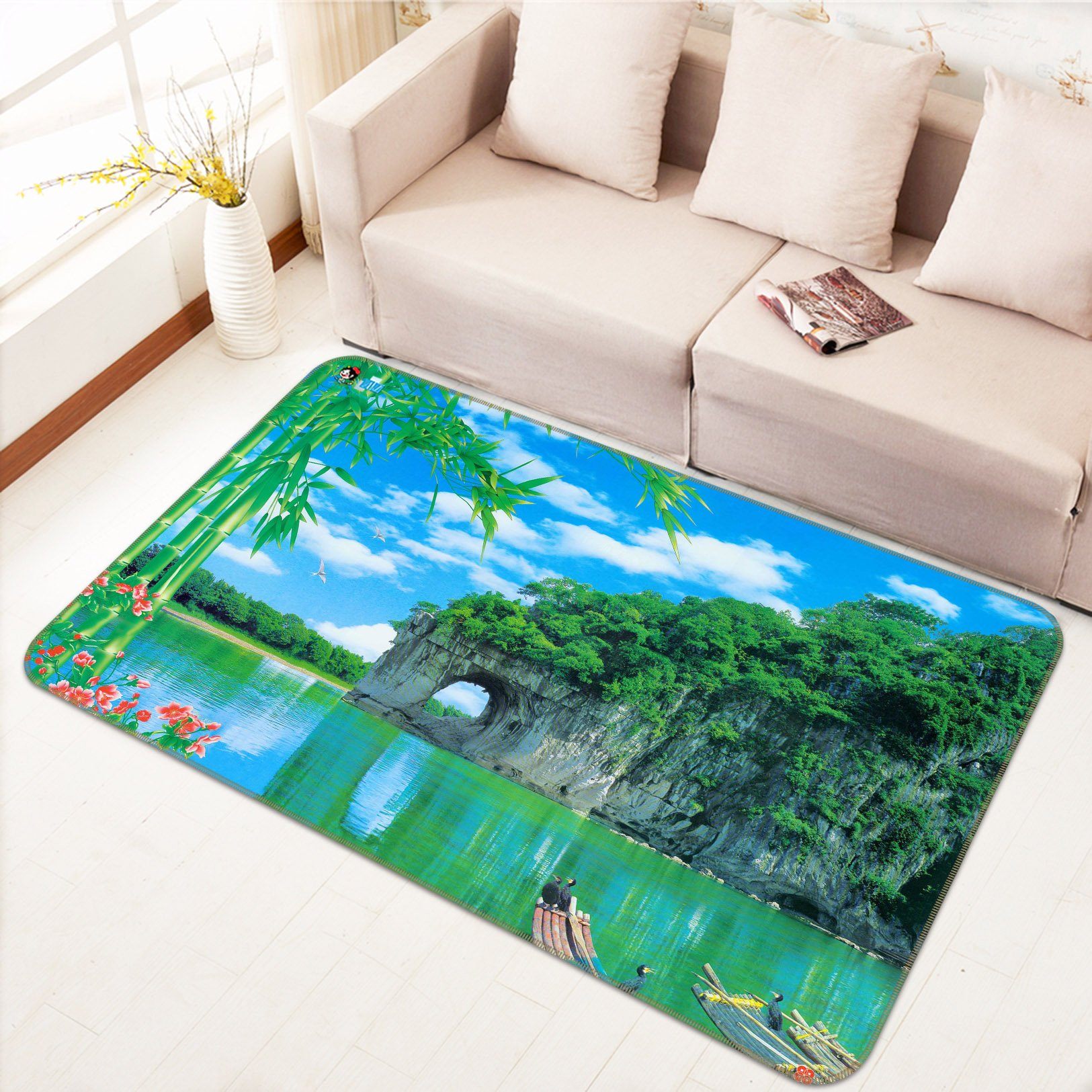 3D Bamboo Lake 430 Non Slip Rug Mat Mat AJ Creativity Home 