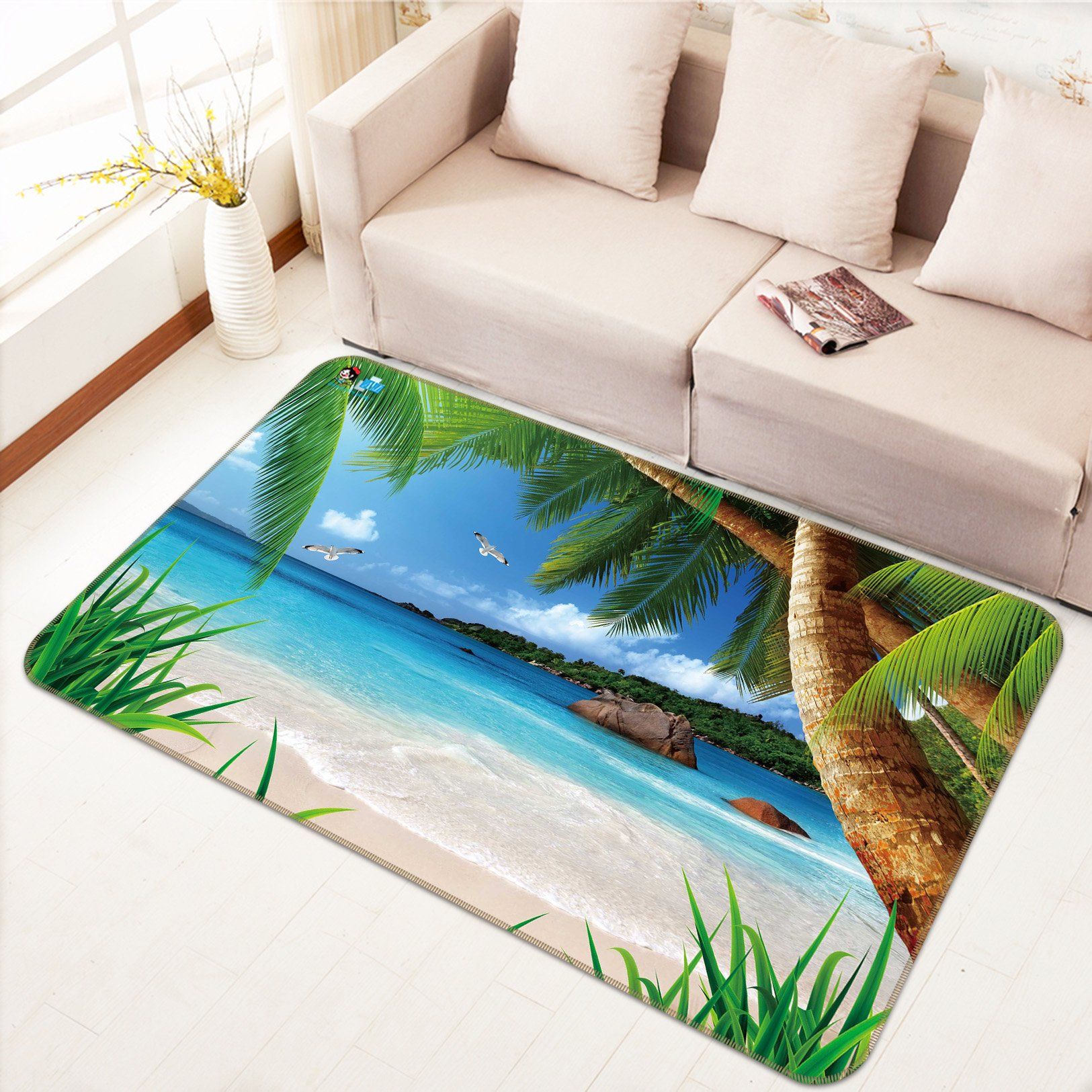 3D Beach Coconut Tree 555 Non Slip Rug Mat Mat AJ Creativity Home 