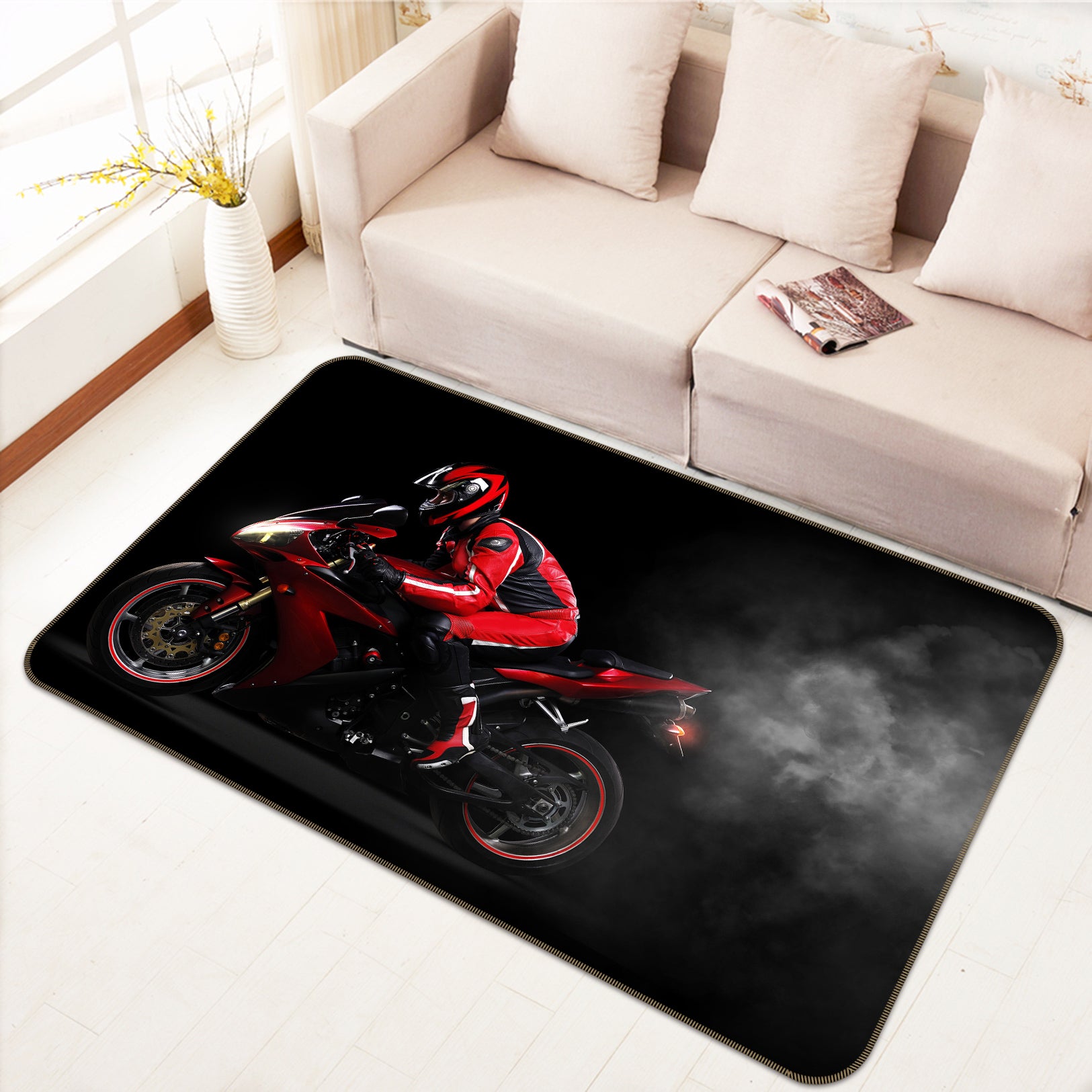 3D Red Motorcycle 67186 Vehicle Non Slip Rug Mat