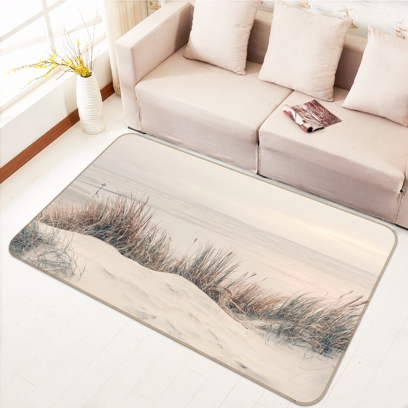 3D White Sand Beach 175 Assaf Frank Rug Non Slip Rug Mat