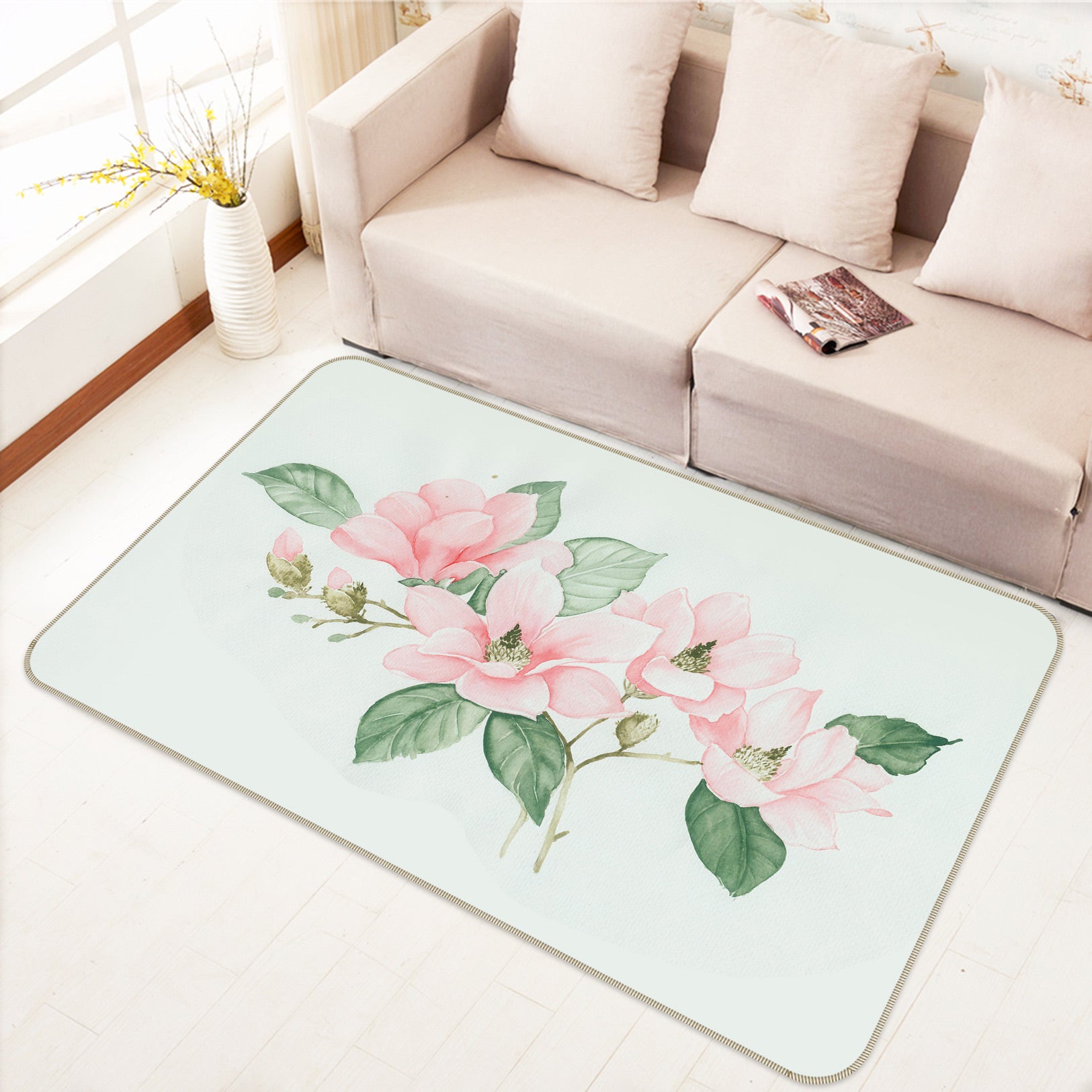 3D Pink Flowers 77156 Non Slip Rug Mat