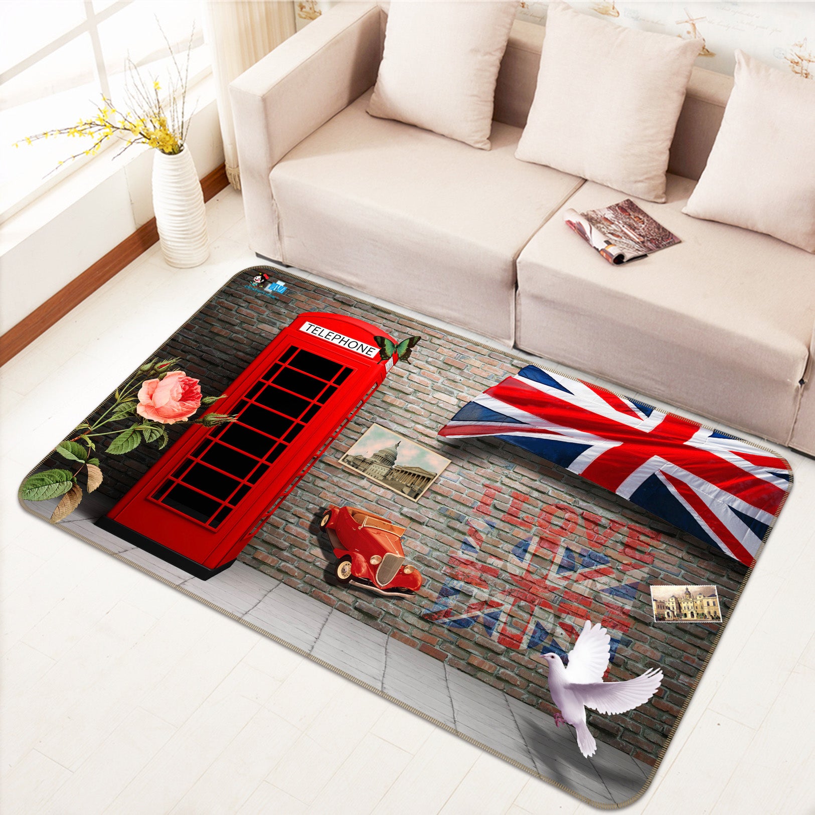 3D Red Phone Booth 66098 Non Slip Rug Mat