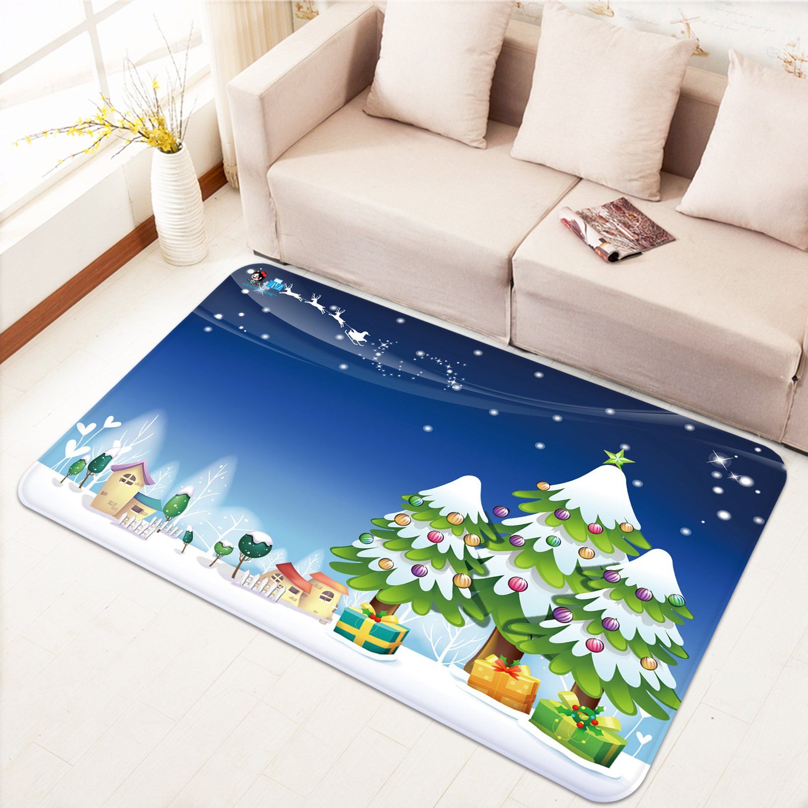 3D Cartoon Christmas Tree Sleigh 003 Non Slip Rug Mat Mat AJ Creativity Home 