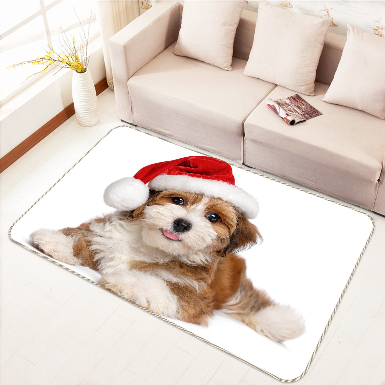 3D Christmas Hat Puppy 37084 Non Slip Rug Mat