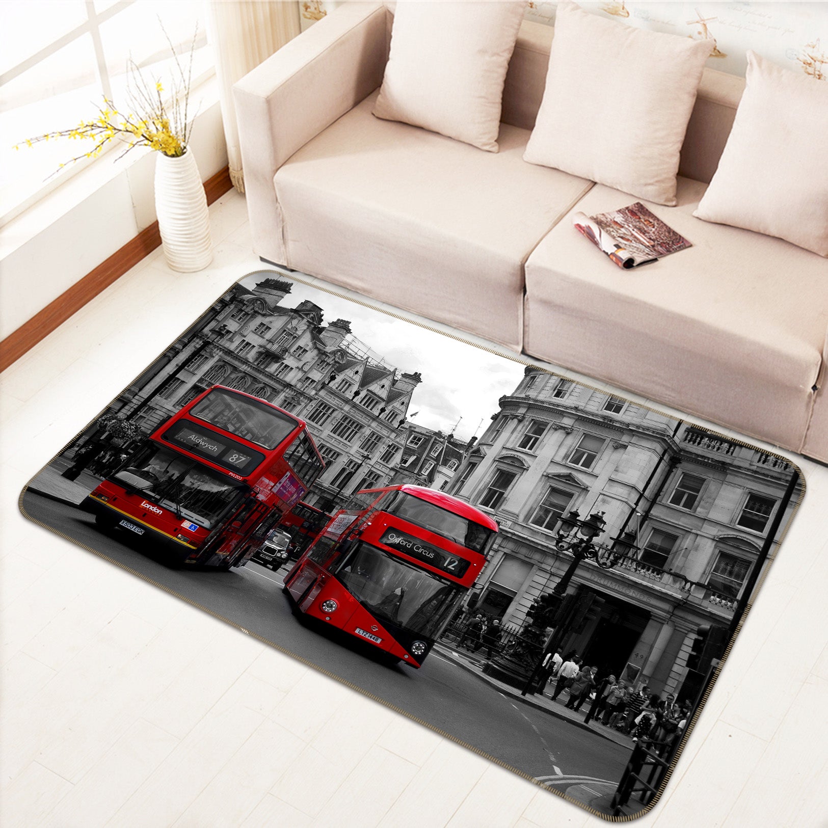 3D Building Red Bus 68113 Vehicle Non Slip Rug Mat