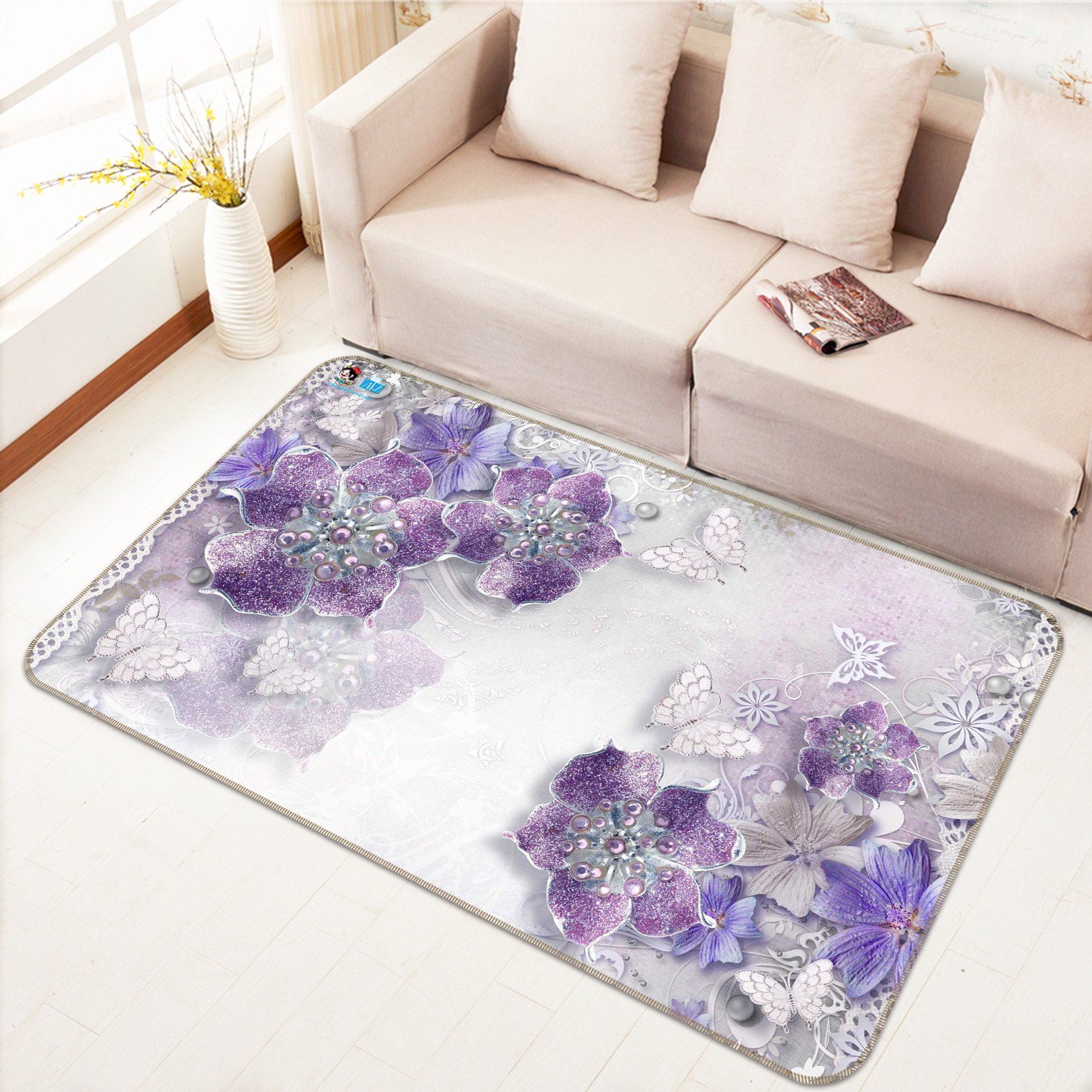 3D Purple Diamond Flower 673 Non Slip Rug Mat Mat AJ Creativity Home 
