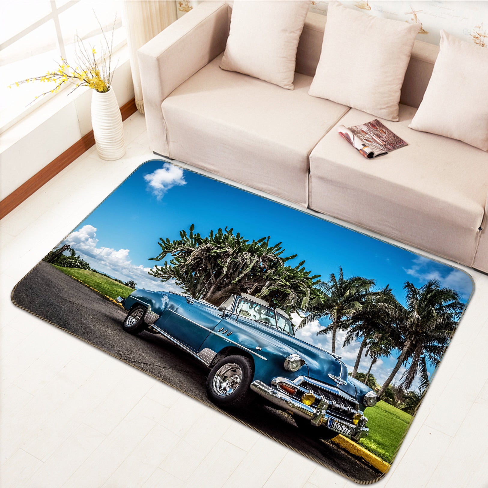 3D Coconut Tree Blue Car 67223 Vehicle Non Slip Rug Mat